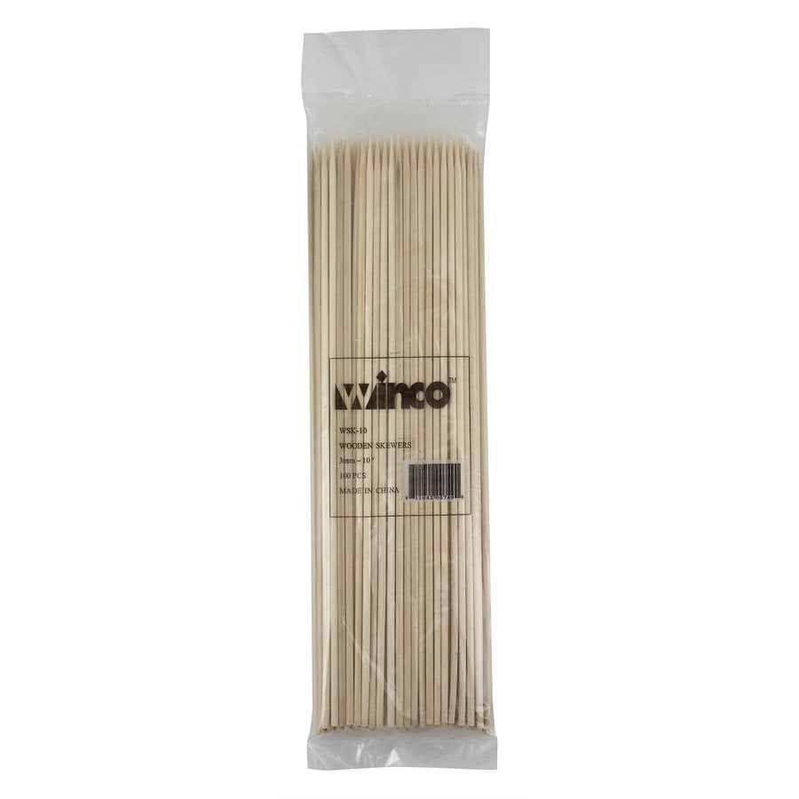 Premium Bamboo Skewers - 10 Inch, 100-Pack for Grilling, BBQ, Kebabs & Party Appetizers | Winco High-Quality Cooking Skewers