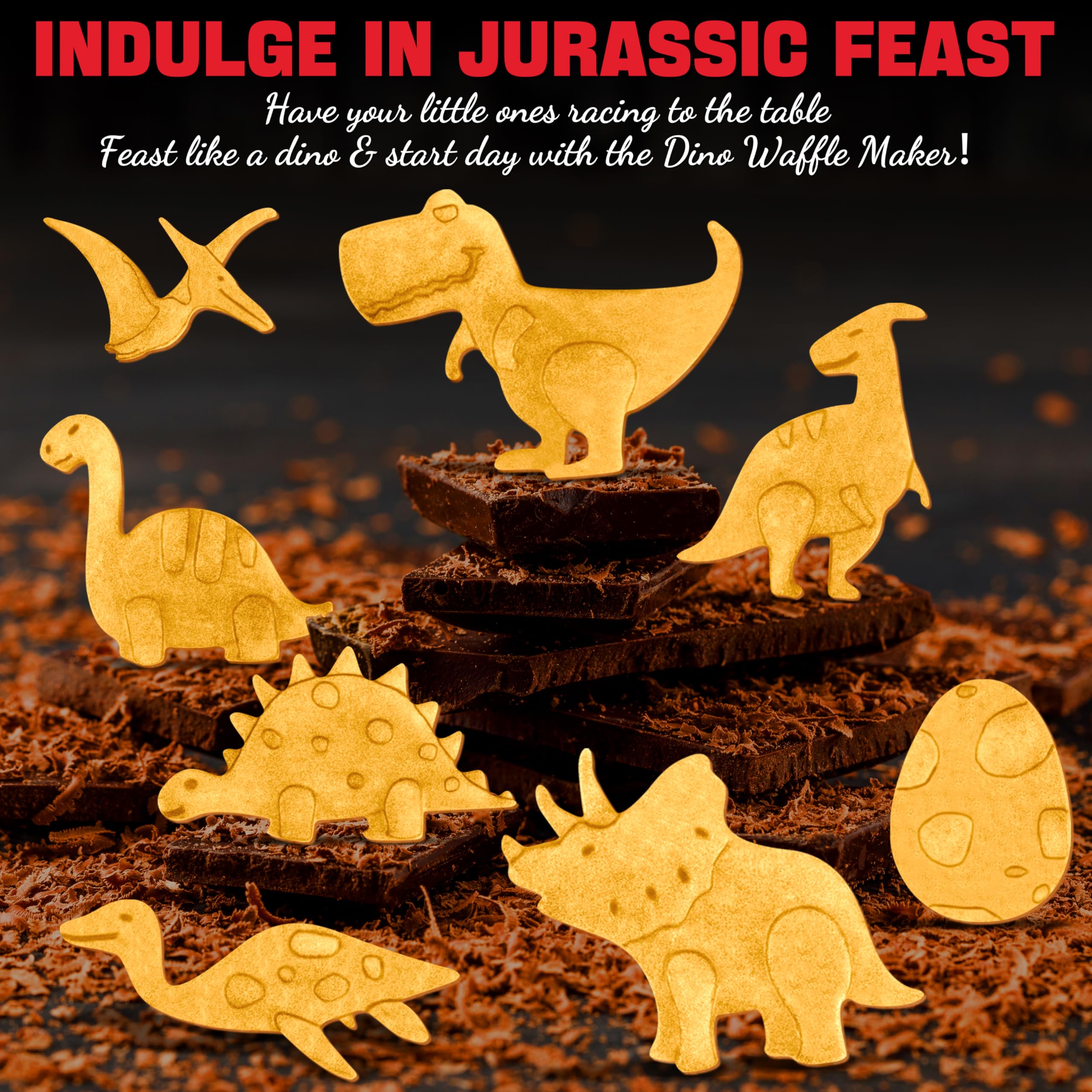 Dinosaur Mini Waffle Maker for Kids - Electric Non-Stick Waffle Iron with 8 Dino Shapes | Quick & Easy Mini Pancake Maker Machine | Perfect for Halloween Breakfast, Birthday Parties & Family Fun