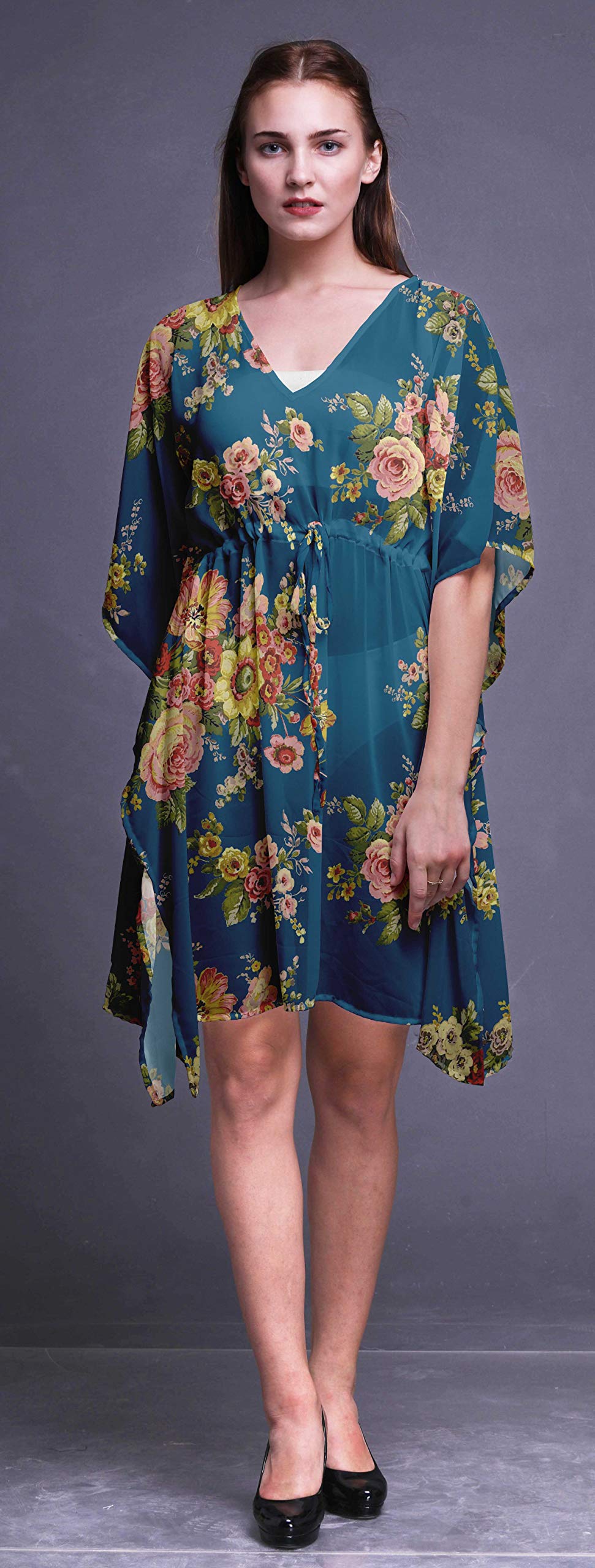 Bimba Women's Short Caftan Midi Dress - Beach Cover Up Swimwear, Boho Kaftan Dress for Pool, Vacation & Summer Outfits