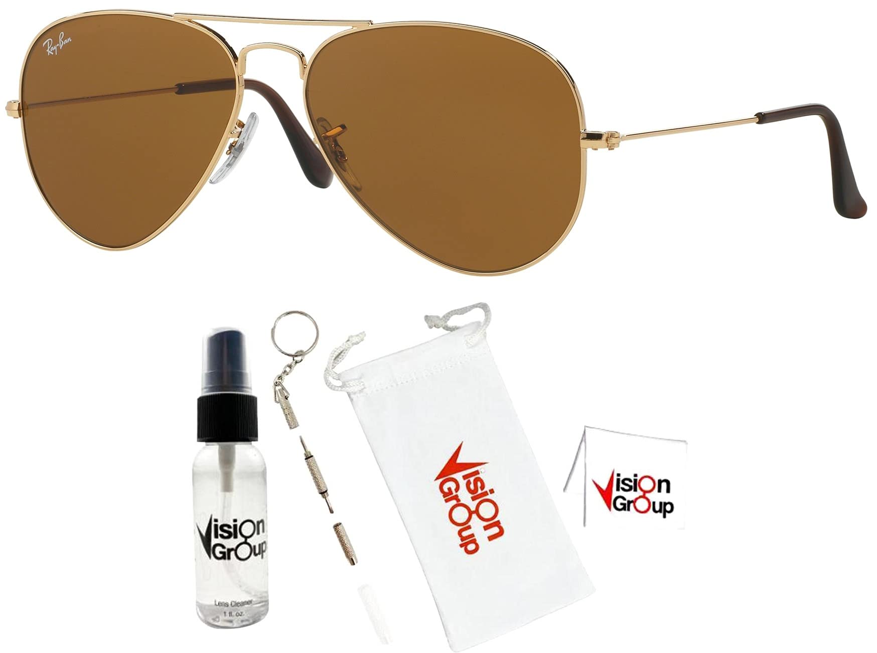 Ray-Ban RB3025 Classic Metal Aviator Sunglasses for Men & Women - Polarized UV Protection Lenses + Free Cleaning Kit & Case - Perfect for Driving, Travel & Outdoor Activities