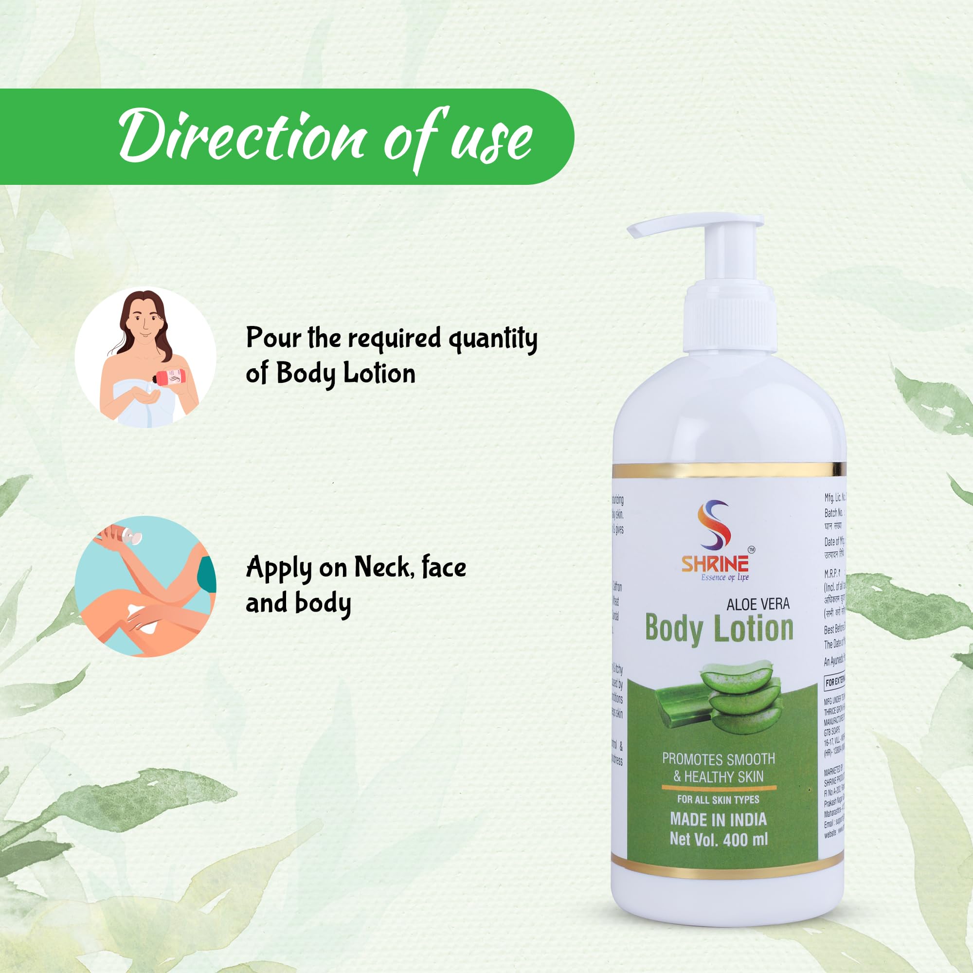 SHRINE Aloe Vera Body Lotion - Natural Moisturizer for All Skin Types, Hydrates & Soothes Dry Skin, 13.5 fl oz (400ml) - Perfect for Daily Skincare Routine, After Sun Care & Winter Dryness Relief