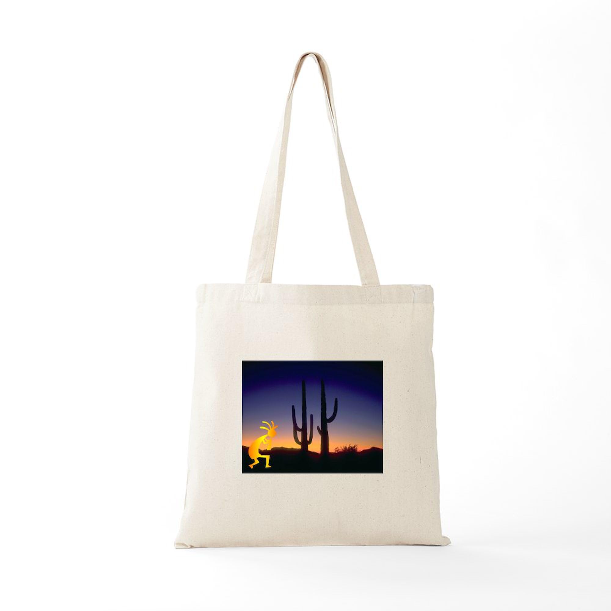 Cactus and Kokopelli Canvas Tote Bag - Eco-Friendly Reusable Shopping Bag for Groceries, Beach, and Everyday Use