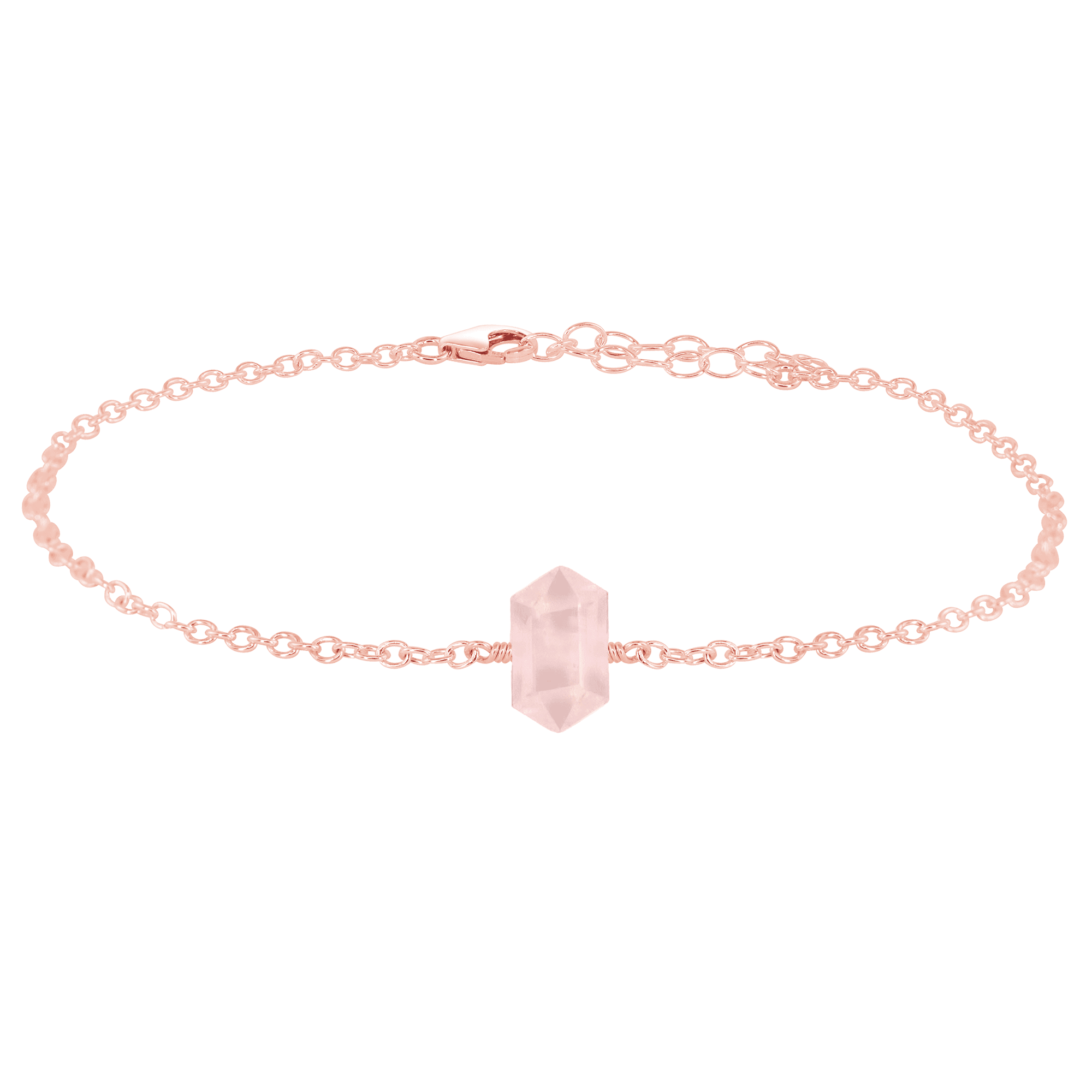 Rose Quartz Double Terminated Crystal Point Anklet - Healing Stone Bracelet for Women, Natural Gemstone Ankle Jewelry for Meditation, Yoga & Spiritual Energy - Perfect for Chakra Balancing & Positive Vibes