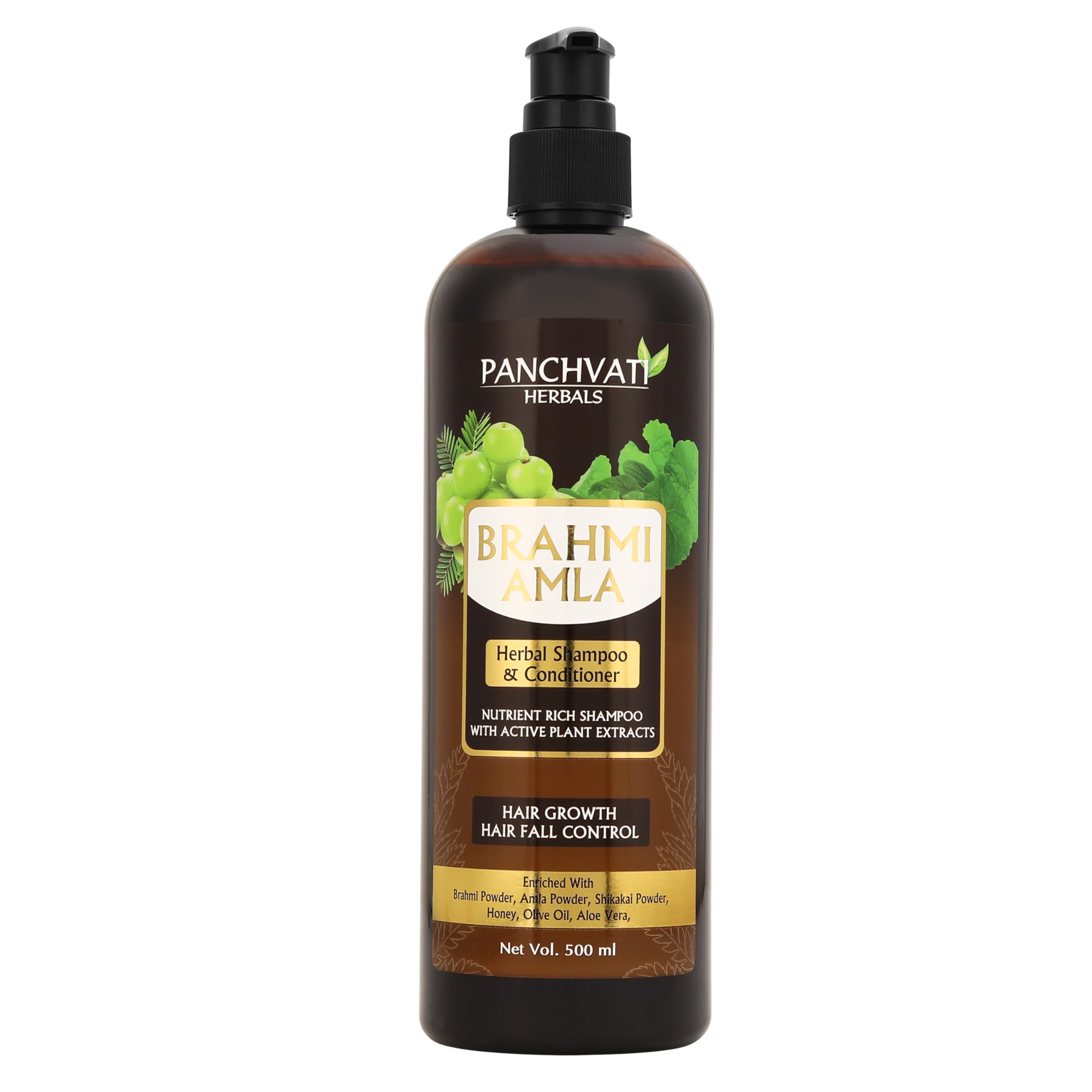 Panchvati Herbals Brahmi Amla Shampoo & Conditioner with Natural Plant Extracts - Promotes Hair Growth, Adds Shine & Volume (500ml) | Ideal for Dry, Damaged Hair & Scalp Care at Home