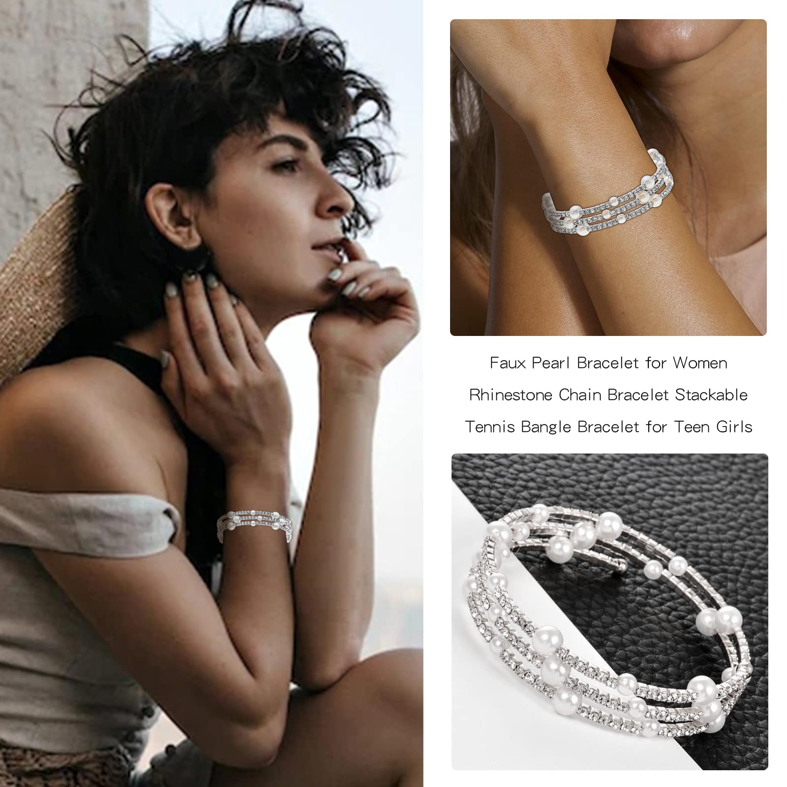 Elegant Pearl Bracelets for Women - Stretch Beaded Crystal Rhinestone Bangle | Stackable Pearl Jewelry for Wedding, Bridal Party & Special Occasions | Perfect Gift for Brides, Anniversary & Formal Events