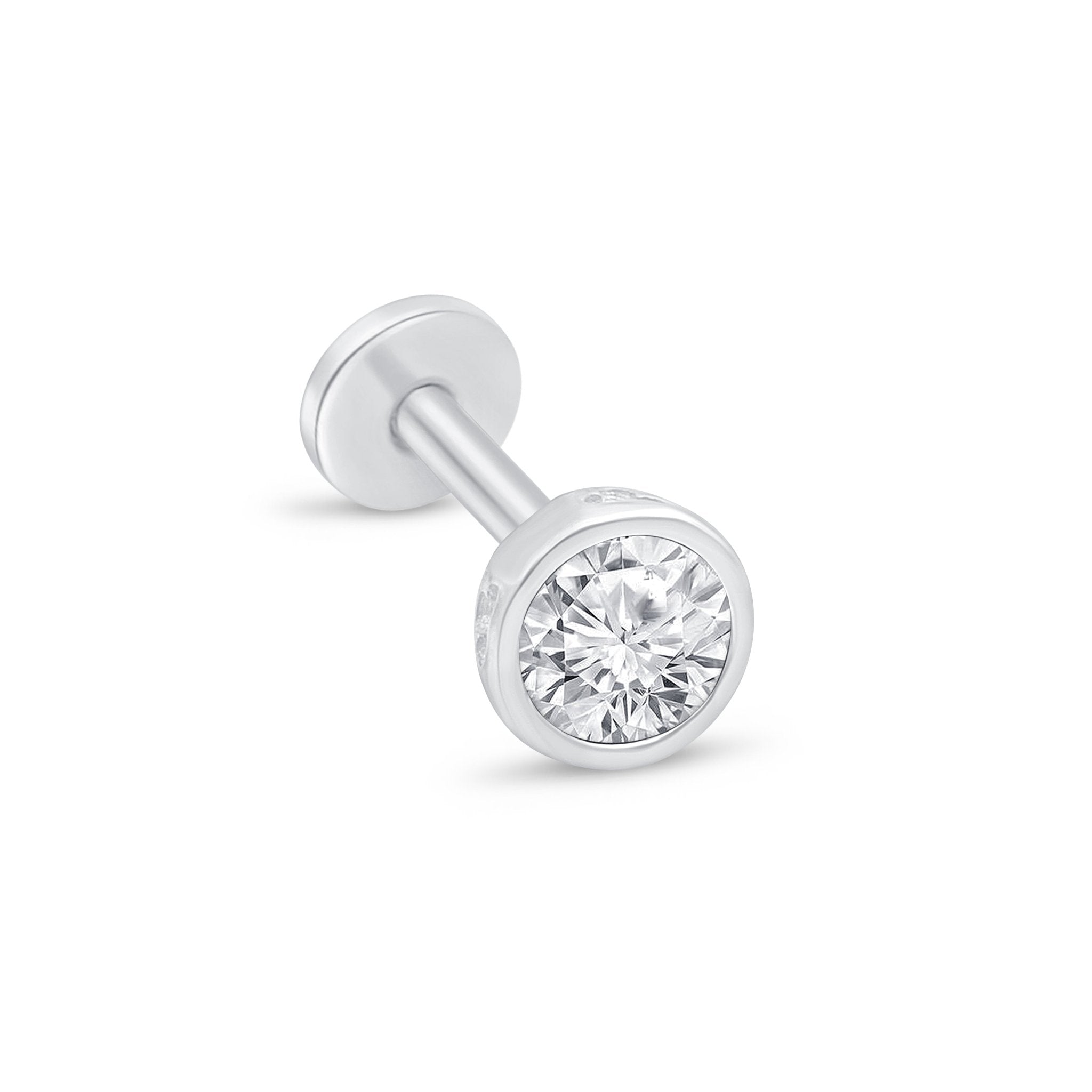 14K White Gold Round Gemstone Flat Back Stud Earrings - Bezel Set for Secure Wear | Perfect for Daily Use, Parties & Gifting