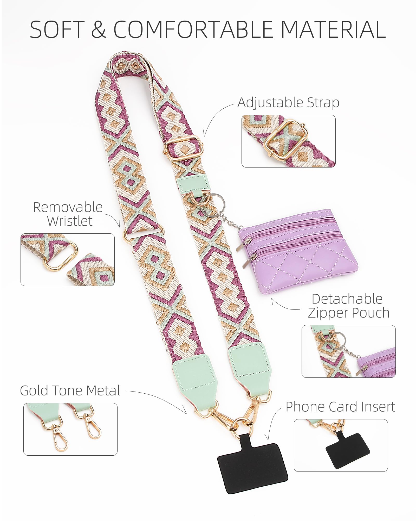 LOUXIFENG Women's Adjustable Crossbody Phone Lanyard with Zipper Leather Pouch - Clip and Go Strap for iPhone, Samsung & Smartphones - Perfect for Travel, Shopping & Hands-Free Convenience