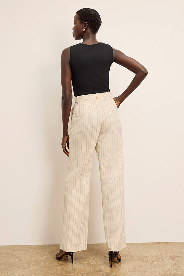 Tinsley Wide Leg Pants for Women - Breeze Stripe Pattern in Ecru & Navy - Comfortable High Waist Trousers for Office, Travel & Casual Wear