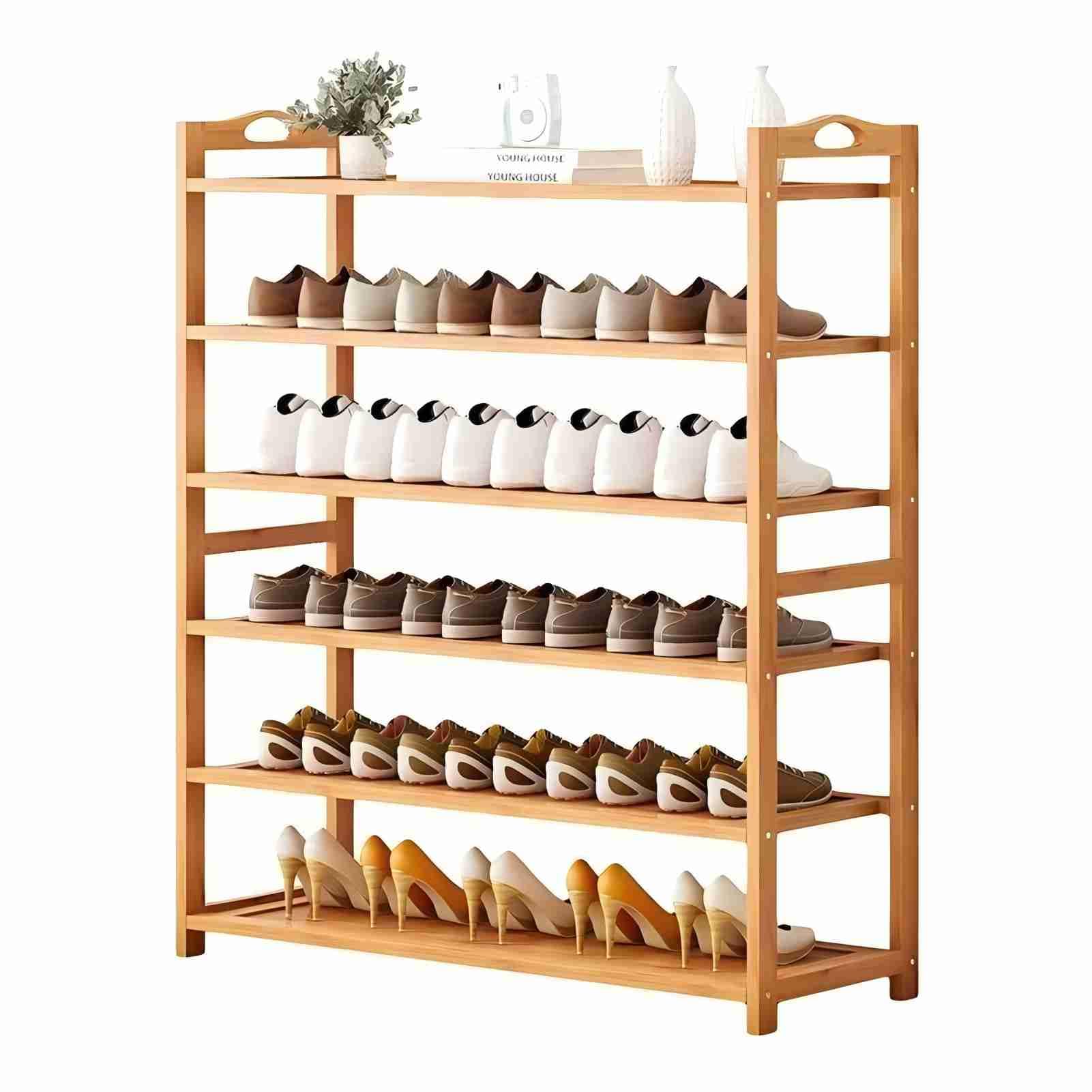 5-Tier Wooden Stackable Shoe Rack Organizer - Free Standing Entryway Hallway Storage Shelf for Shoes, Hats & Accessories | Space-Saving Multi-Functional Home Organization Solution for Small Spaces & Closet Storage