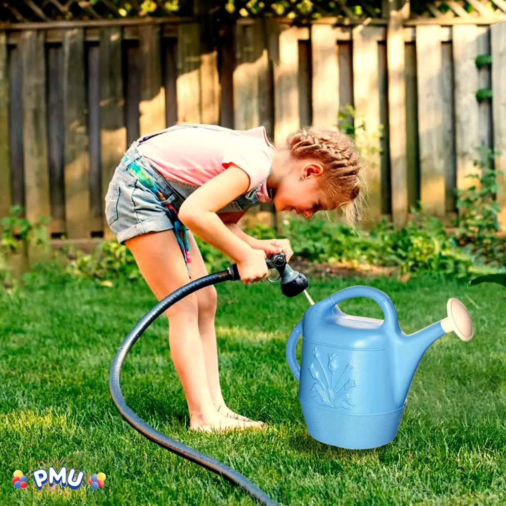 2 Gallon Plastic Watering Can for Indoor & Outdoor Plants - Detachable Sprinkler Head, Large Garden Water Pot - Made in USA (Blue) - Perfect for Houseplants, Flower Beds & Vegetable Gardens