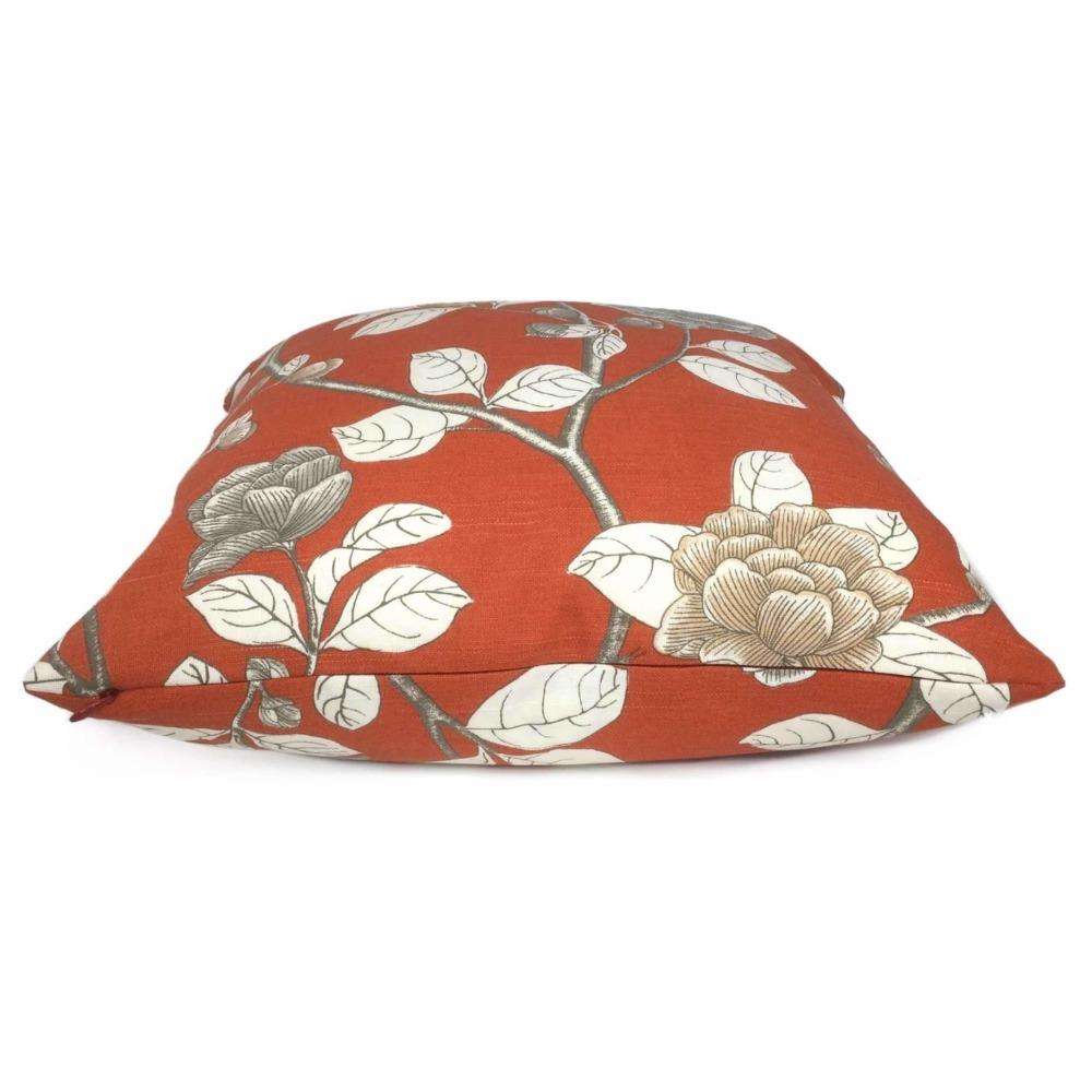 Dwell Studio Robert Allen Leda Peony Persimmon Orange Floral Pillow Cover - Decorative Throw Pillow Case for Sofa, Bedroom & Living Room Decor