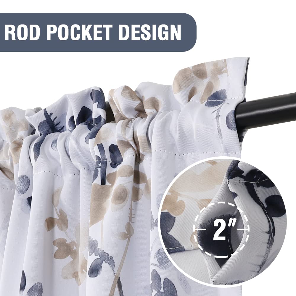 H.VERSAILTEX 95 Inch Floral Curtains - Blackout Room Darkening Window Panels for Bedroom, Rod Pocket Design, Classical Bluestone & Taupe Floral Print, Set of 2 Panels - Perfect for Living Room, Nursery, or Home Decor