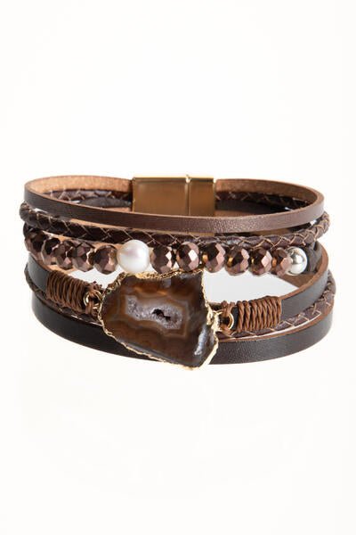 Vegan Leather Beaded Agate Bracelet for Women - Handmade Boho Chic Adjustable Wrap Bracelet - Perfect for Yoga, Meditation & Everyday Wear