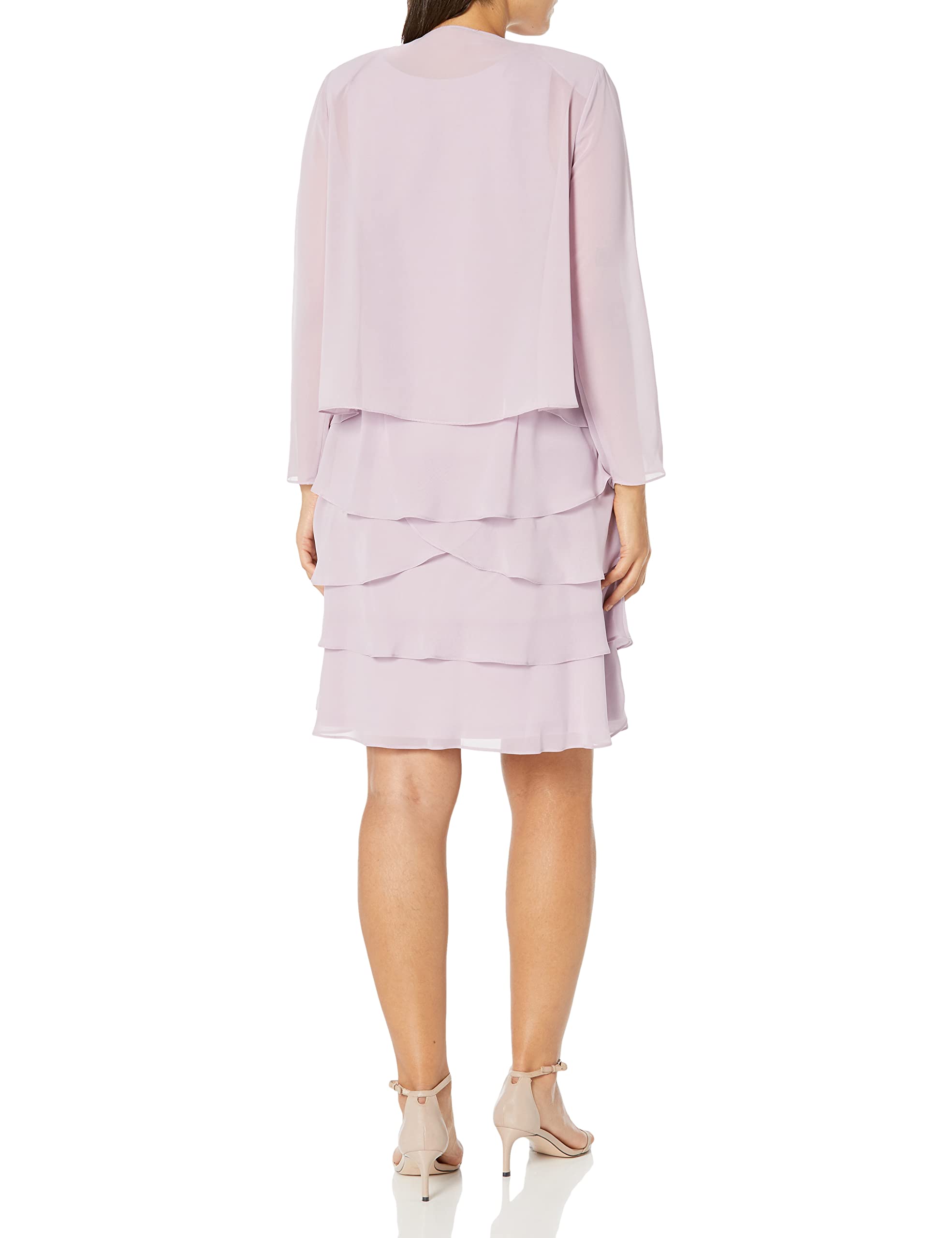 Elegant Women's Mother of The Bride Tiered Jacket Dress with Shoulder Embellishment - Petite & Regular Sizes | Formal Wedding Guest Outfit for Special Occasions