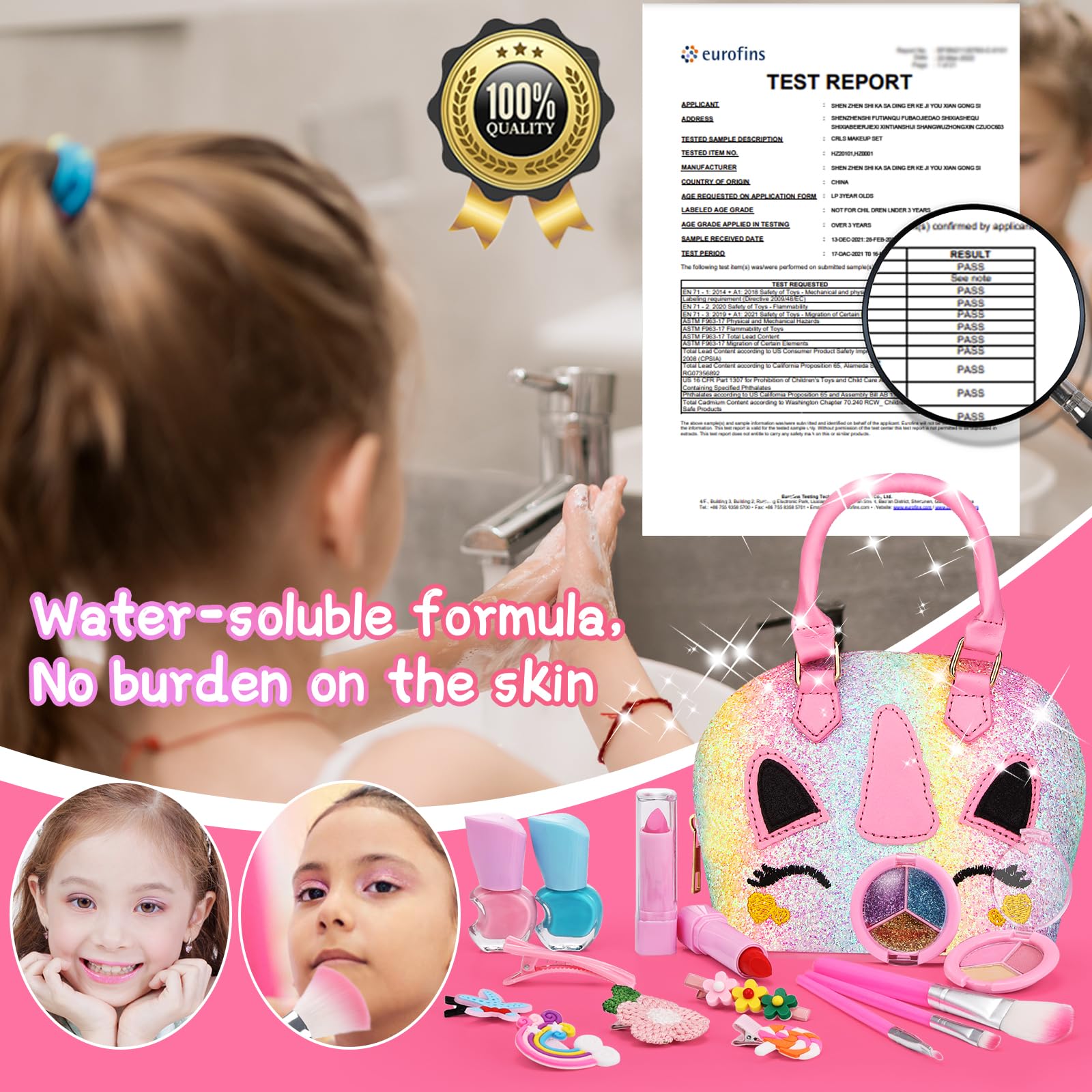 TOGOU2S Unicorn Makeup Set for Girls - Washable, Non-Toxic Kids Makeup Kit with Unicorn Bag - Princess Gift for Girls Ages 3-12 (Perfect for Birthday Parties, Dress-Up Play & Pretend Play)
