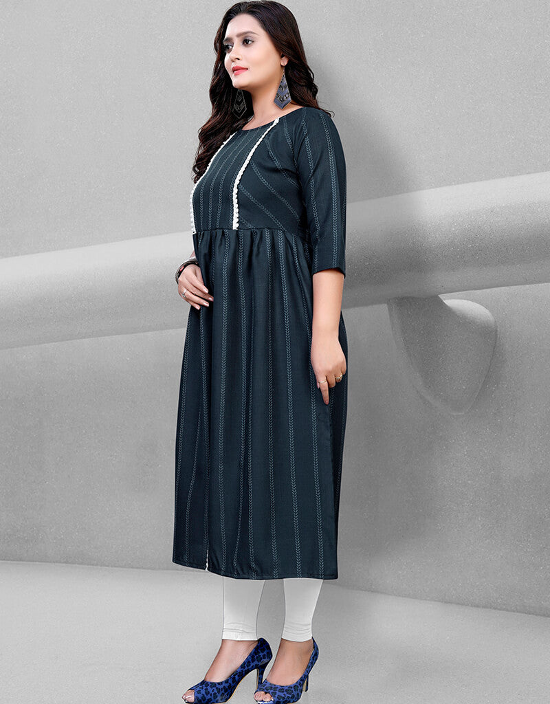 Black Heavy Cotton Chudidar Kurti for Women - Traditional Indian Long Tunic Top - Perfect for Festivals, Weddings & Casual Wear