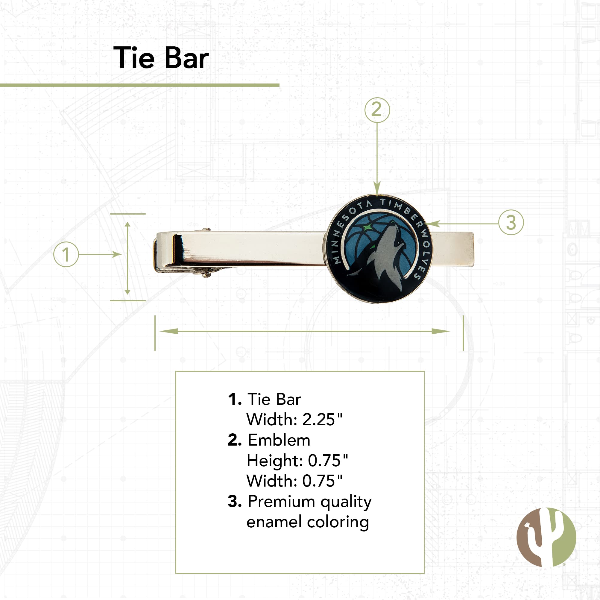 Minnesota Timberwolves NBA Tie Bar Clip - Desert Cactus Design with Official Team Logo - Perfect for Basketball Games, Office Wear & Formal Events