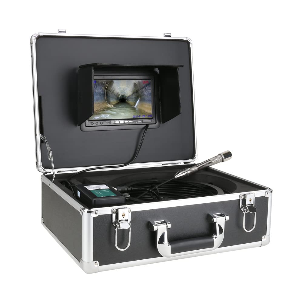 **WENMING 512Hz Pipe Locator with DVR - 16GB SD Card, 7 Inch 1080P HD Screen, IP68 Waterproof Sewer Inspection Camera, Auto Self-Leveling 23mm Lens, 12 LED Lights, 20M Cable (Black) - Ideal for Plumbing, HVAC, and Drain Pipe Inspections**