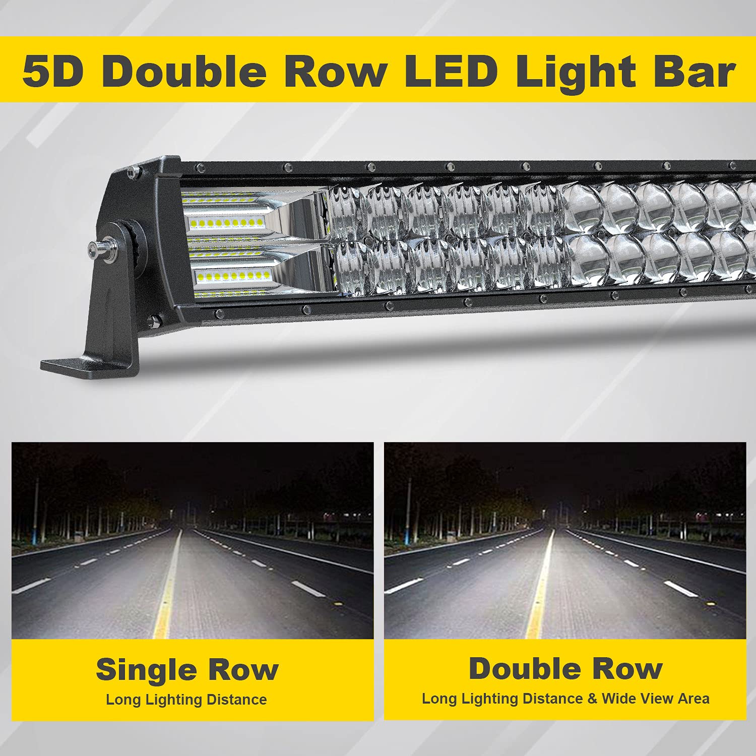 5D 52-Inch LED Light Bar with 4-Inch White/Amber LED Pods - Strobe Fog Light, Spot & Flood Combo for Off-Road - Universal Windshield Mount & Wiring Harness - Fits 1987-1995 Jeep Wrangler YJ - Perfect for Night Driving, Off-Roading & Emergency Vehicles
