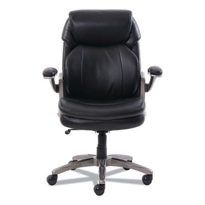 Premium Mid Back Executive Office Chair with Ergonomic Lumbar Support & SertaPedic Comfort - Padded Flip-Up Armrests, 275 lbs Weight Capacity - Black Leather & Slate Base - Ideal for Home Office, Conference Rooms & Workspaces