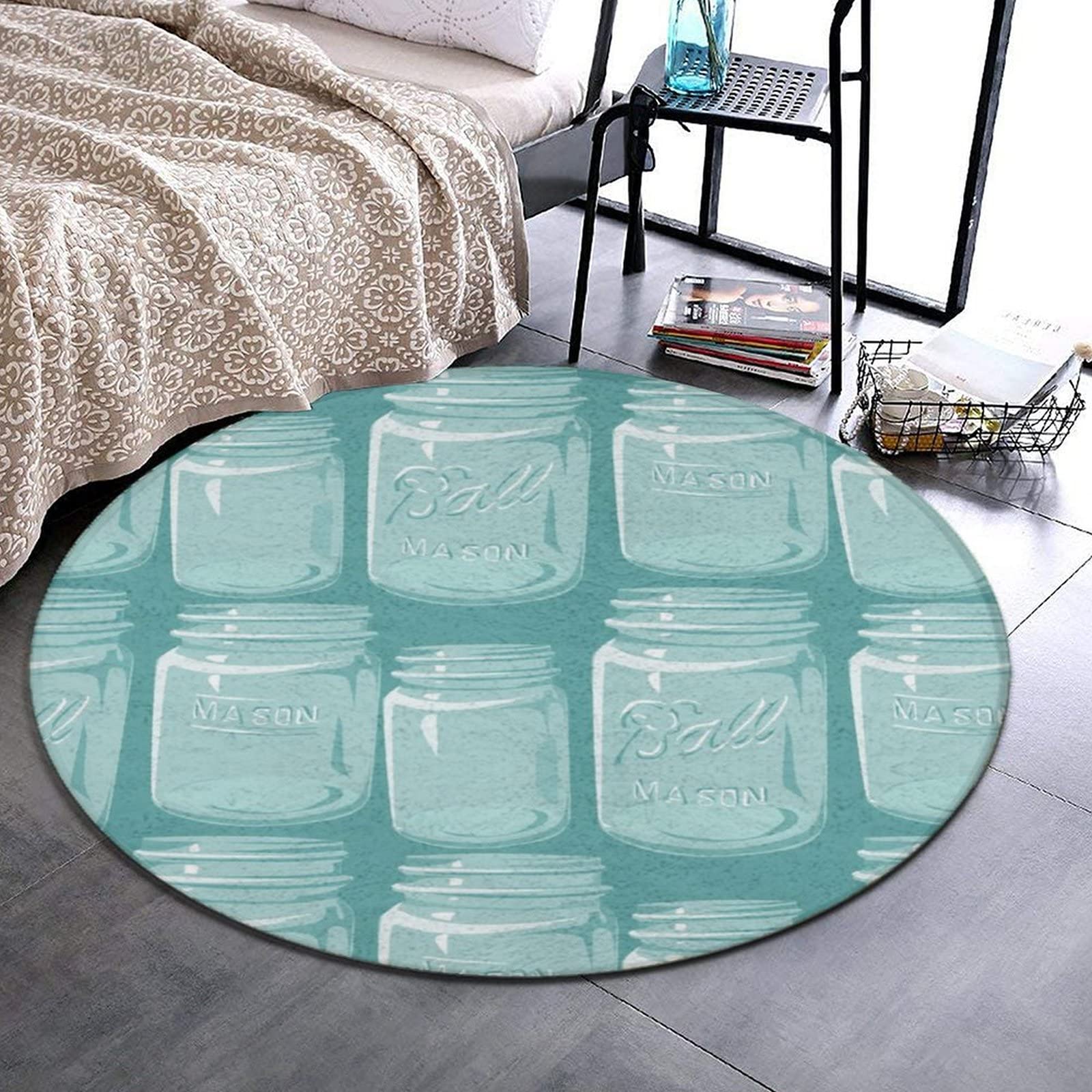 SWEET TANG Ultra Soft Non-Slip Round Area Rug - 3ft Circle Carpet for Living Room, Bedroom, Playroom - Perfect for Cozy Home Decor & Mason Jar Themed Spaces