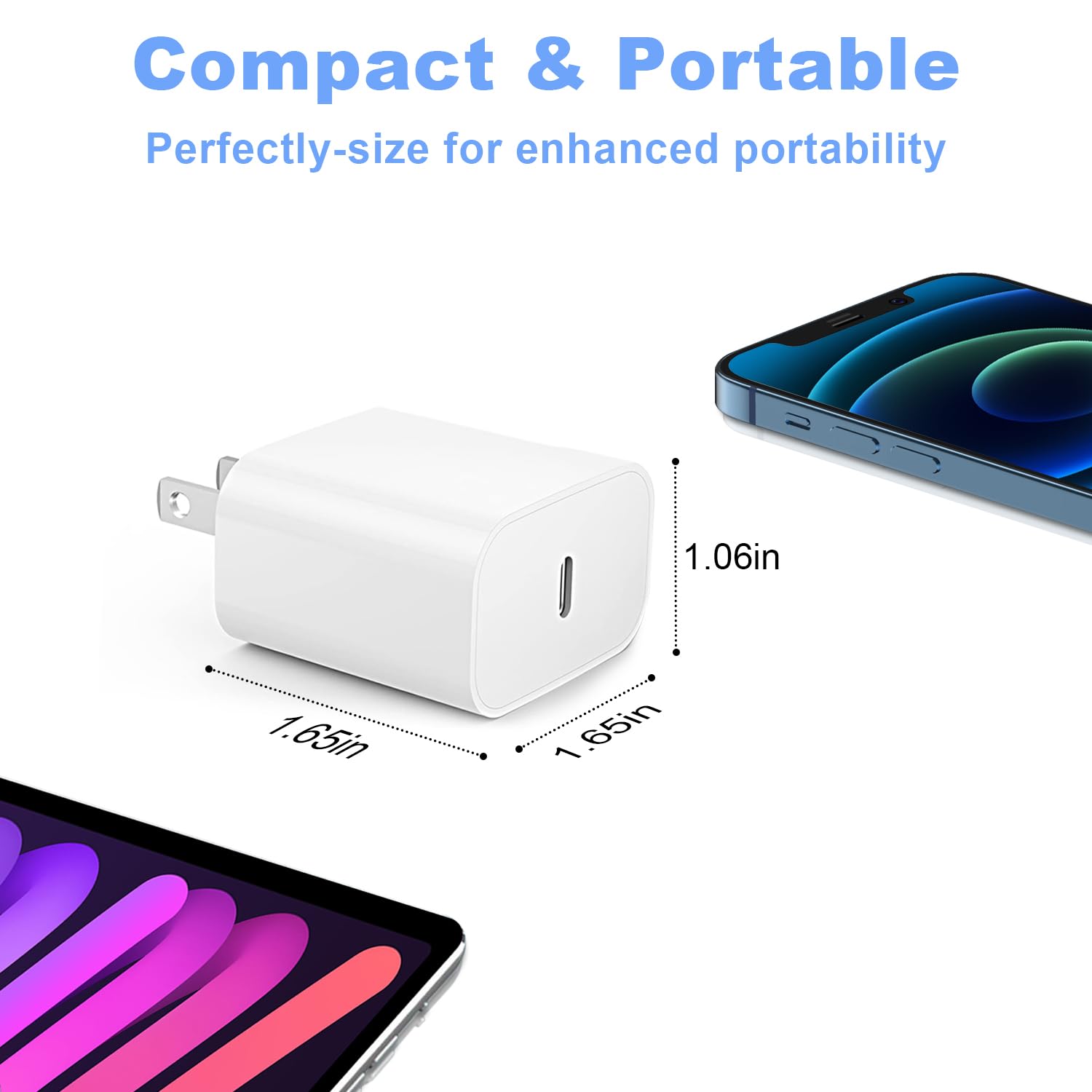 20W USB C Wall Charger Block 2-Pack - PD 3.0 Fast Charger & Type C Power Adapter - Compatible with iPhone 16/15/14/13/12/11 Pro Max/XS/X/XR/SE/8, Samsung Galaxy & More - Perfect for Home, Office & Travel Charging