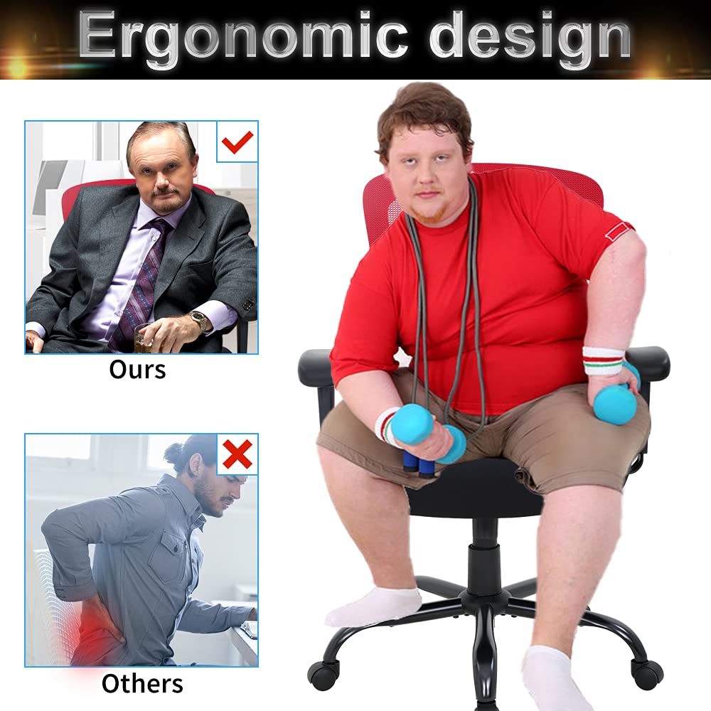 Extra Wide Big and Tall Office Chair Heavy Duty 400LBS Capacity - Ergonomic High Back Mesh Computer Desk Chair with Lumbar Support & Rolling Swivel - Perfect for Large Adults & Heavy People (Red) - Ideal for Home Office, Gaming Setup, and Professional Workspaces