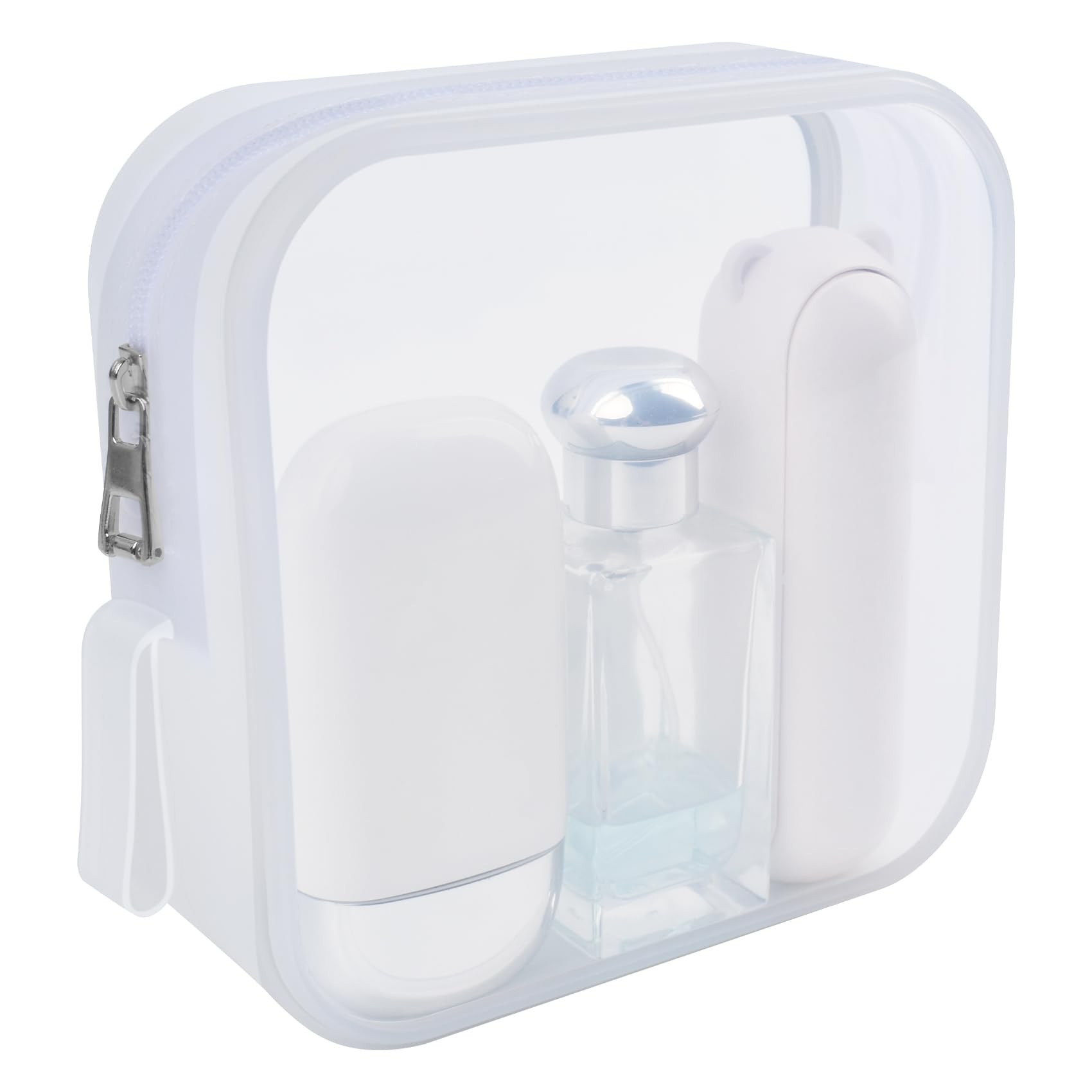 Waterproof Silicone Makeup Bag for Women - Clear Travel Cosmetic Organizer with Zipper, Reusable Washable Toiletry Pouch for Cosmetics, Skincare & Travel Essentials - Perfect for Gym, Vacation & Daily Use (White)