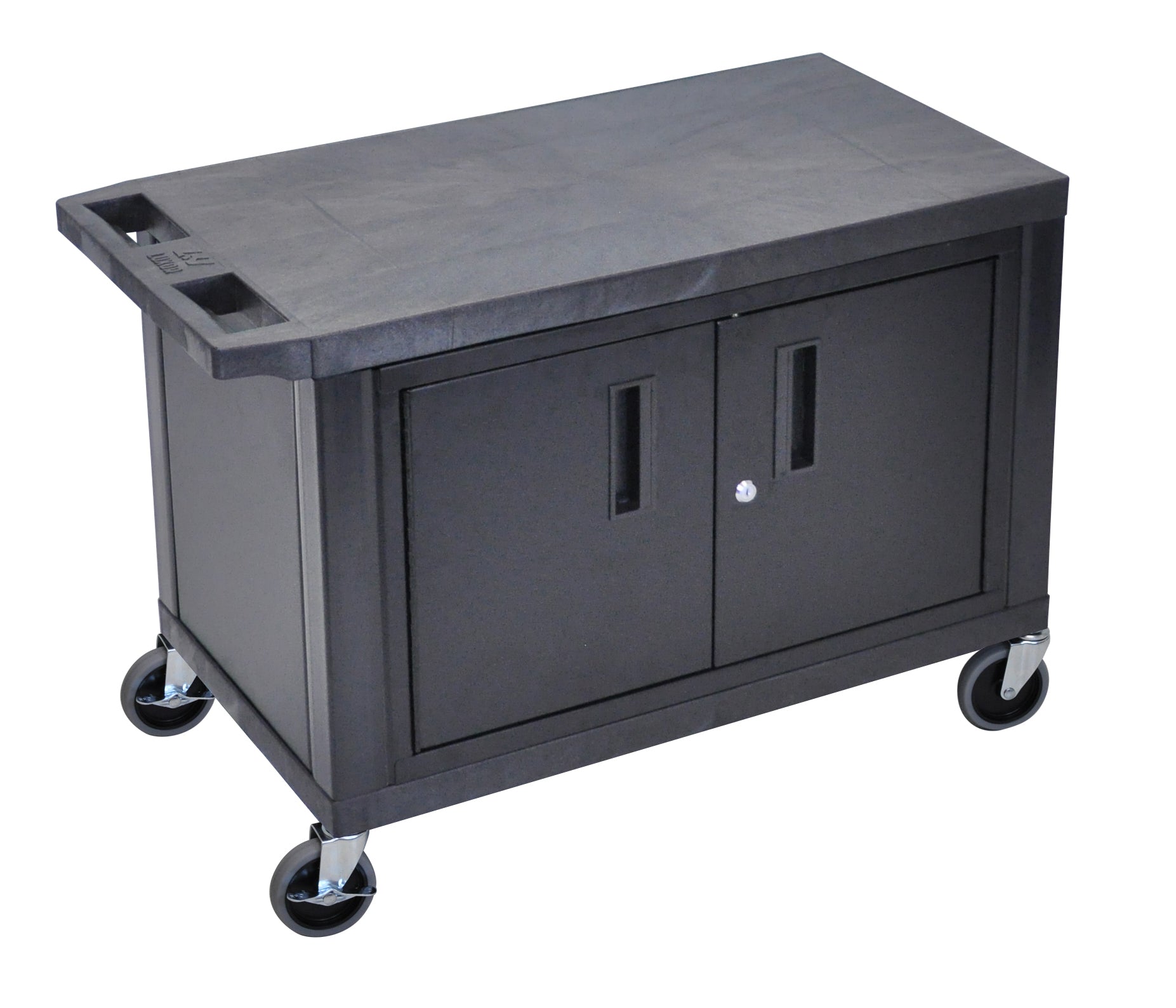 Luxor Black EC25C B 18x32 Rolling Utility Cart with 2 Shelves & Storage Cabinet - Perfect for Office, Kitchen, or Workshop Organization