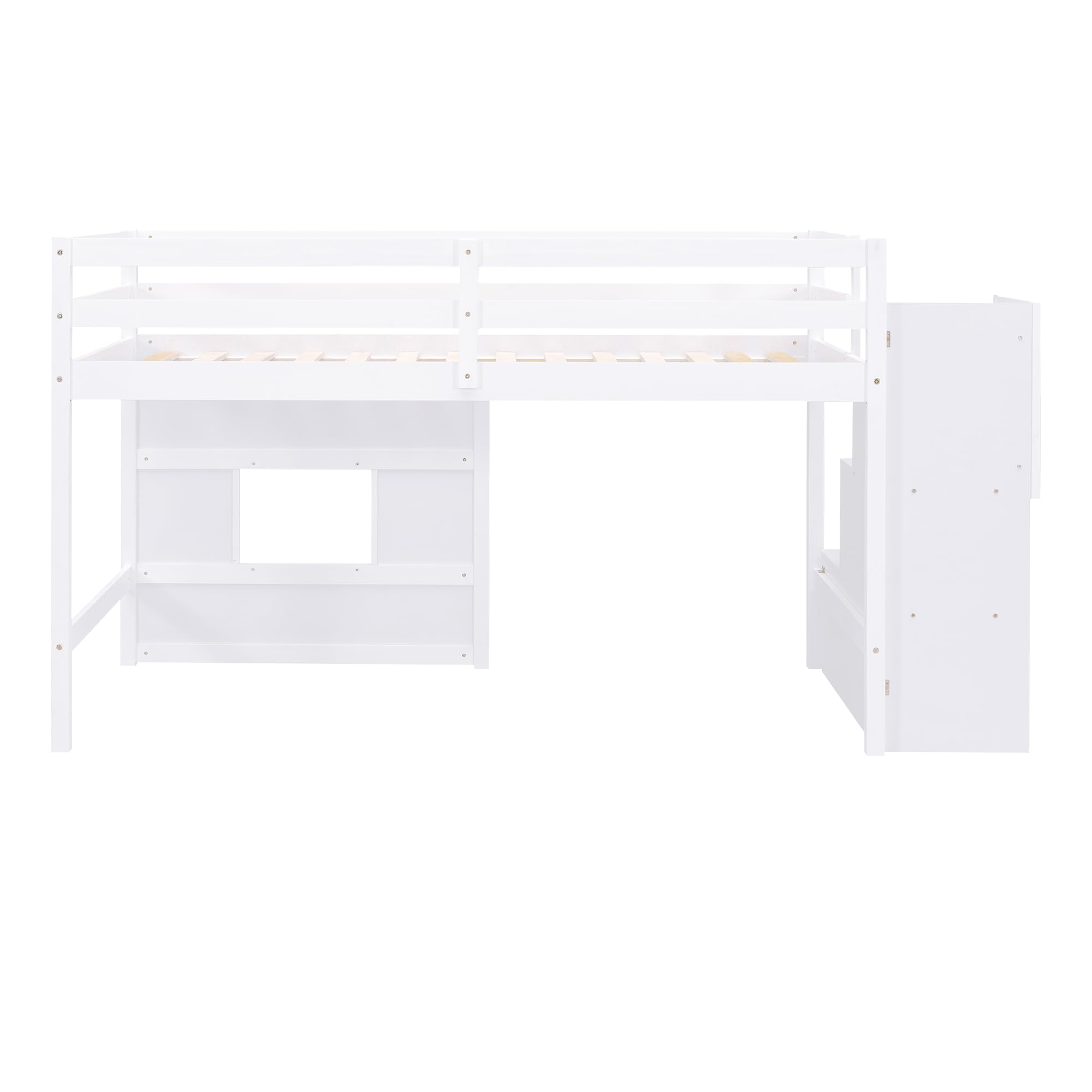 Bellemave Twin Size Low Loft Bed for Kids with Storage Staircase & Window - Sturdy Wooden Bed Frame for Teens, Boys & Girls - Space-Saving Kids Room Furniture for Small Bedrooms, Dorms & Playrooms (White)