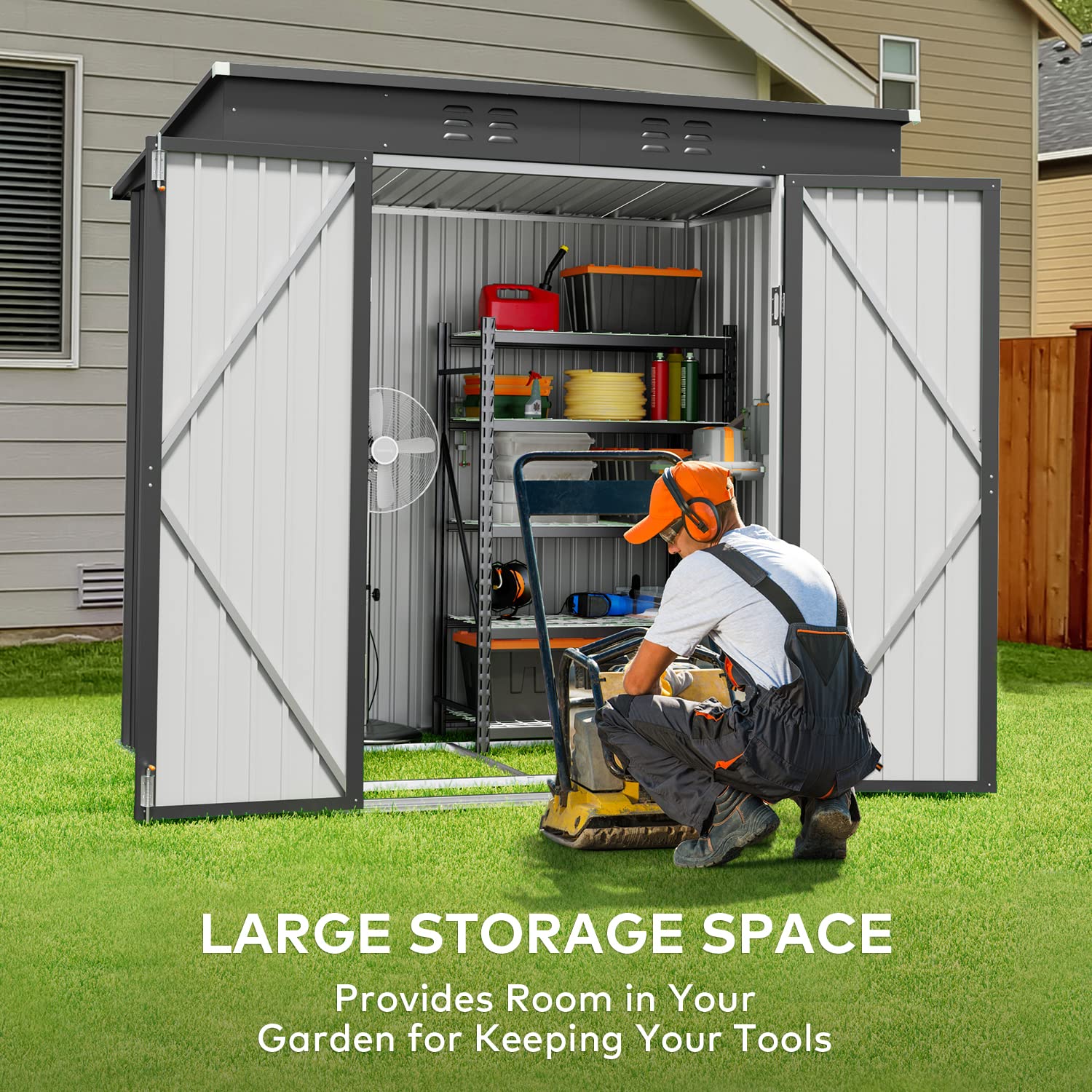 Gizoon 6x4 Feet Outdoor Storage Shed - Heavy Duty Metal Garden Shed with Double Lockable Doors, Waterproof & Anti-Rust Design for Backyard, Patio, Lawn (Dark Gray) - Perfect for Storing Tools, Equipment & Seasonal Items