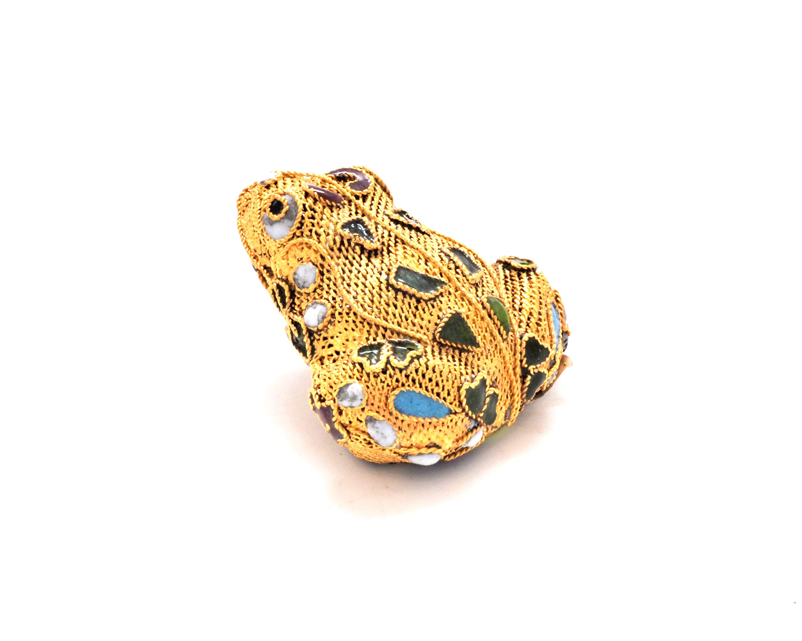 Handmade Gold Filigree Frog Decor with Enamel - Vintage Home Decor, Gift for Collectors, Perfect for Bookshelf & Mantel Display