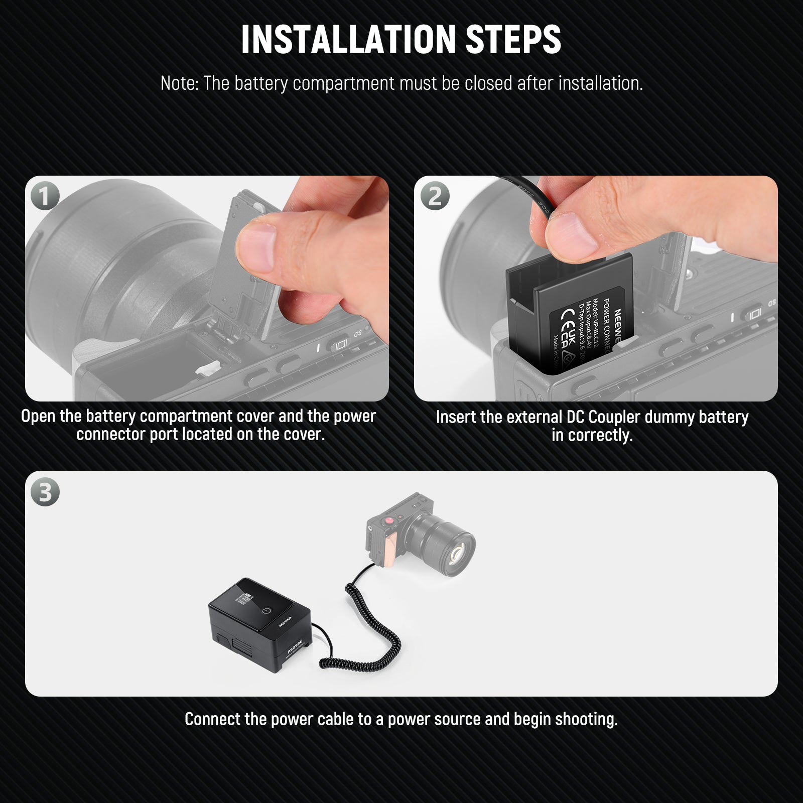 NEEWER VP BLC12 D Tap to DMW BLC12 Dummy Battery for V Mount Battery - Power Your Camera Continuously for Film & Photography