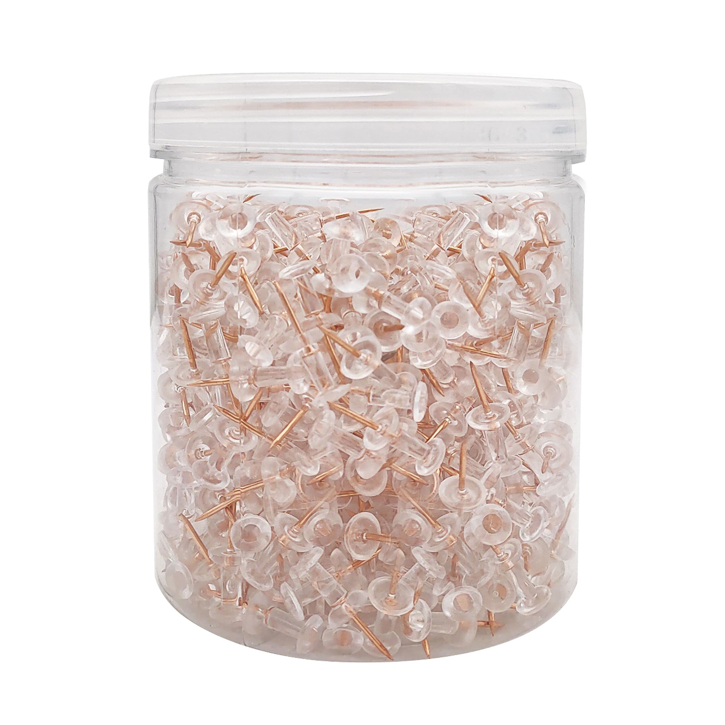 600pcs Clear Push Pins with Rose Gold Steel Points - Transparent Plastic Thumb Tacks for Photos, Posters, Maps & Cork Boards - Perfect for Office, School, Home Decor & DIY Craft Projects