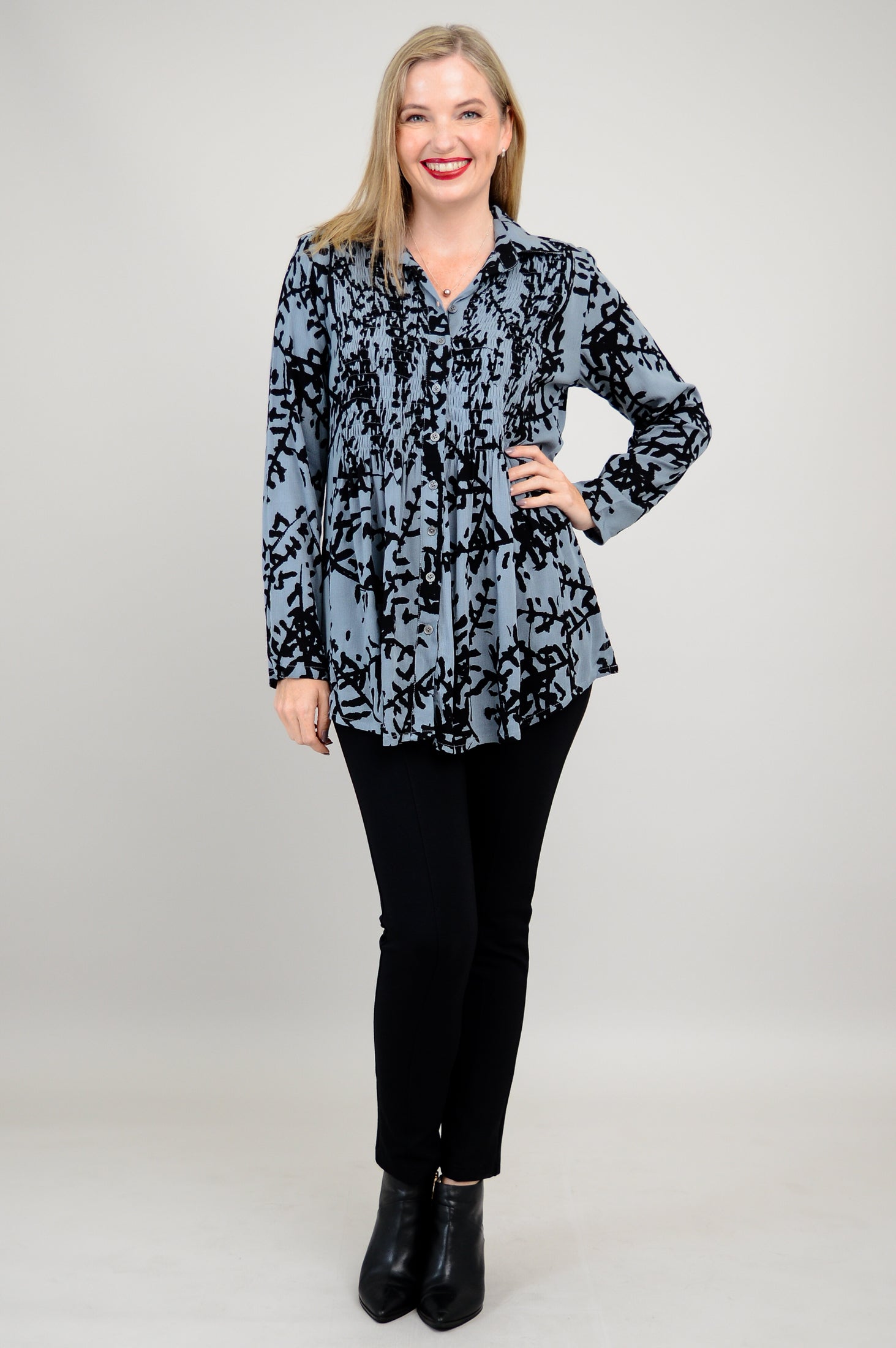 Cindy Long Sleeve Blouse with Lisbon Bloom Floral Print - Elegant Women's Top for Work, Office & Casual Wear