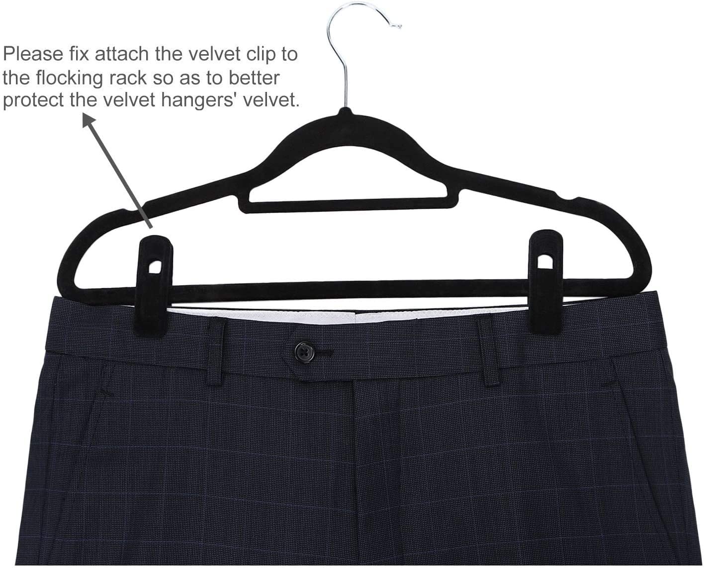 Velvet Hangers with 20 Black Pants Clips - Strong Finger Clips for Thin Hangers | Space-Saving Closet Organizer for Dresses, Suits & Delicate Clothing