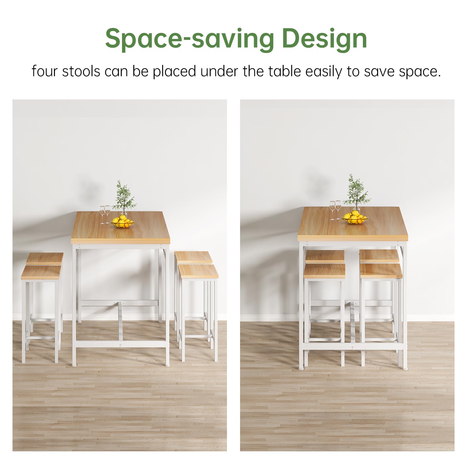 AWQM 5-Piece Beige Wooden Counter Height Dining Table Set with 4 Bar Stools - Compact Kitchen Breakfast Nook & Small Space Pub Table for 4 People - Perfect for Apartments, Condos, and Cozy Home Decor