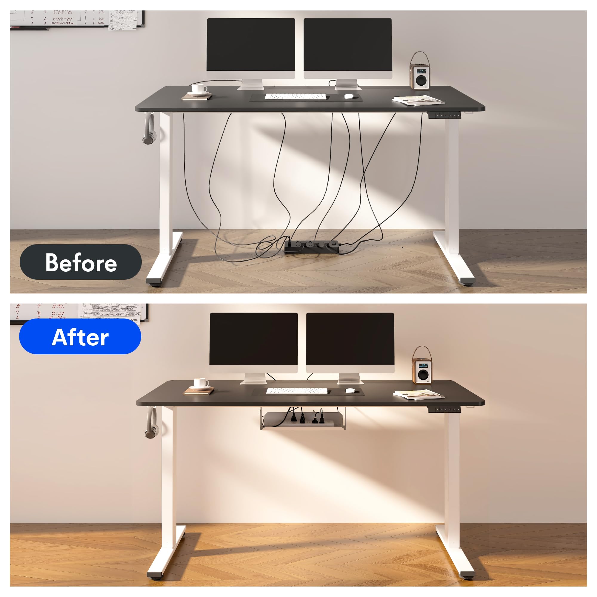 FlexiSpot EN2 Electric Height Adjustable Standing Desk 48 x 30 Inches - Whole-Piece Design with Built-in Power Strip & Cable Management (Black Frame & Desktop) - Perfect for Home Office, Gaming Setup & Workspace Ergonomics