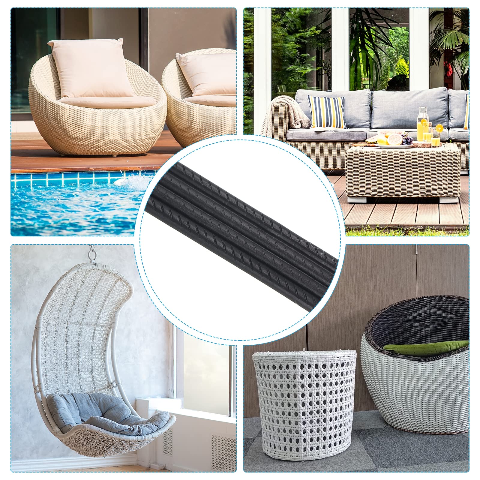 PATIKIL 30m/98ft PE Rattan Repair Kit - Wicker Furniture Repair Set for DIY Fixing Chairs, Baskets & Patio Furniture (Black) - Perfect for Home, Garden & Outdoor Use