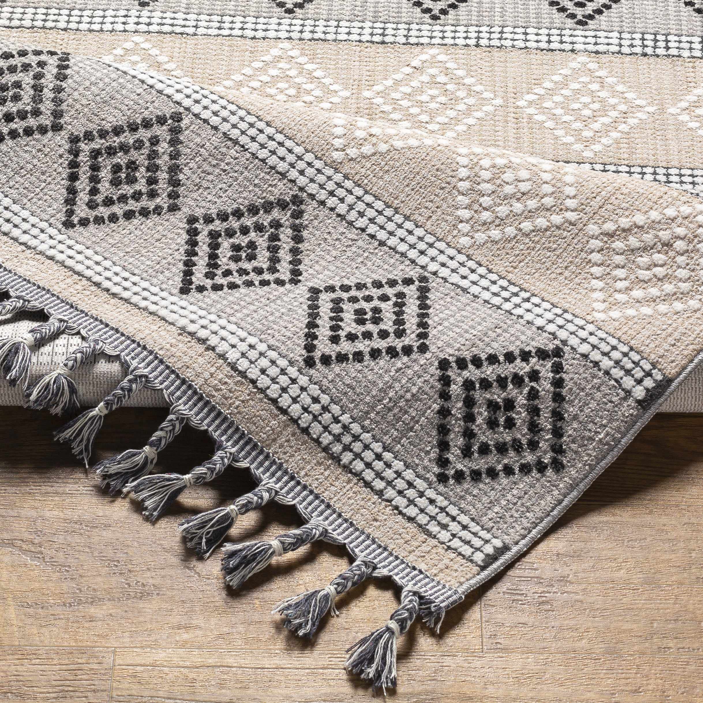 Hauteloom Arij Modern Area Rug for Living Room & Bedroom - Soft Gray & Black - 3'11