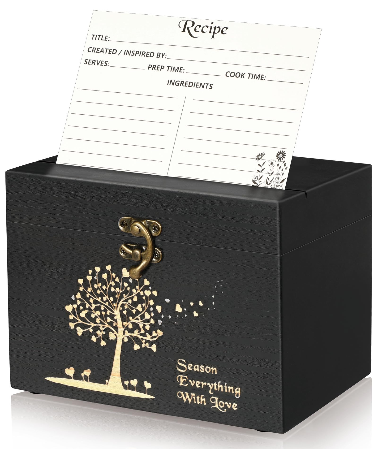 CypherX Wooden Recipe Box Organizer with 50 Blank Recipe Cards & 8 Wood Dividers - Perfect Cooking Gift for Housewarming, Bridal Shower & Kitchen Enthusiasts - Ideal for Recipe Collection, Meal Planning & Food Memory Keeping