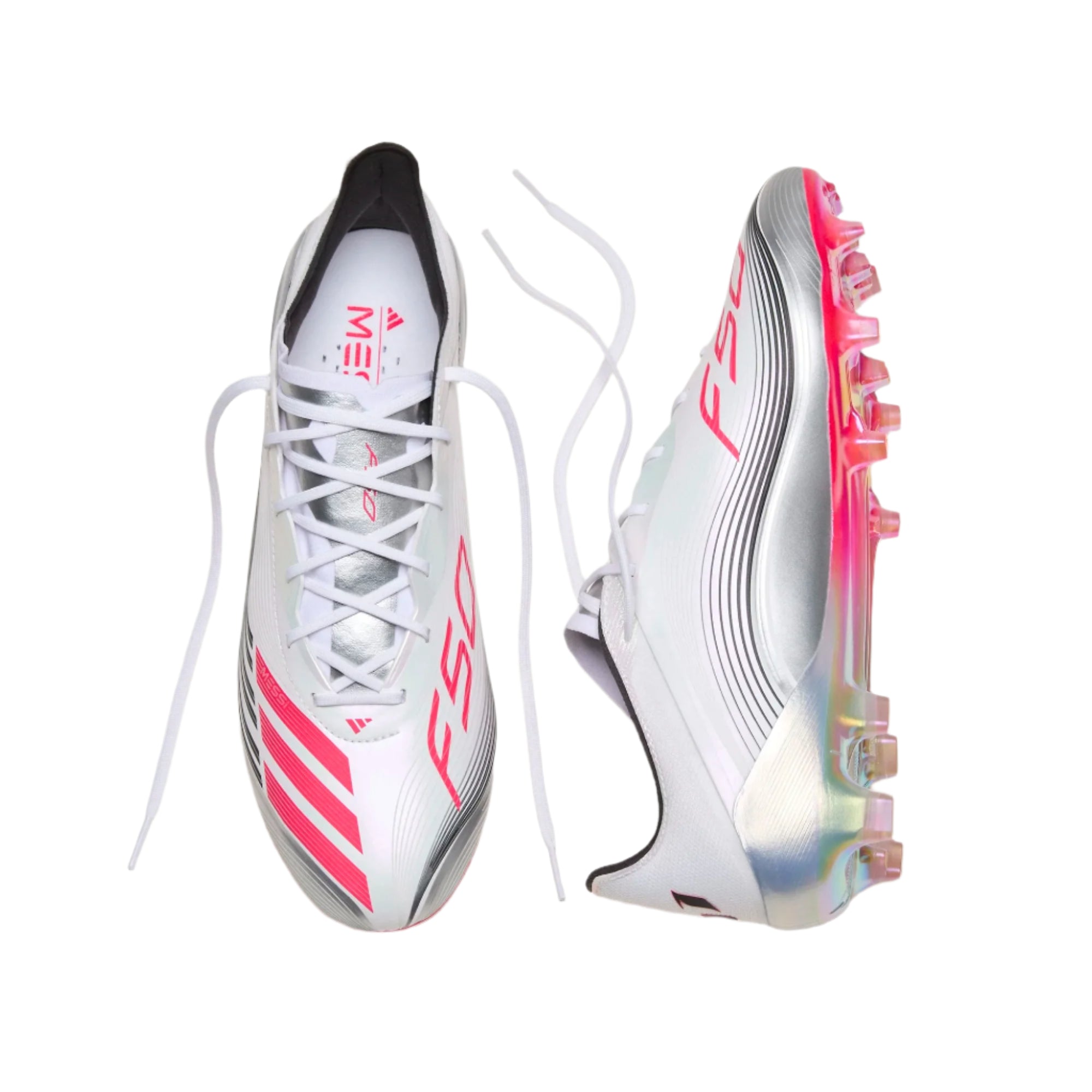 Adidas F50 Messi Elite FG Soccer Cleats for Men - White/Lucid Red/Silver Metallic - Lightweight Football Shoes for Artificial Grass - Perfect for Training & Matches