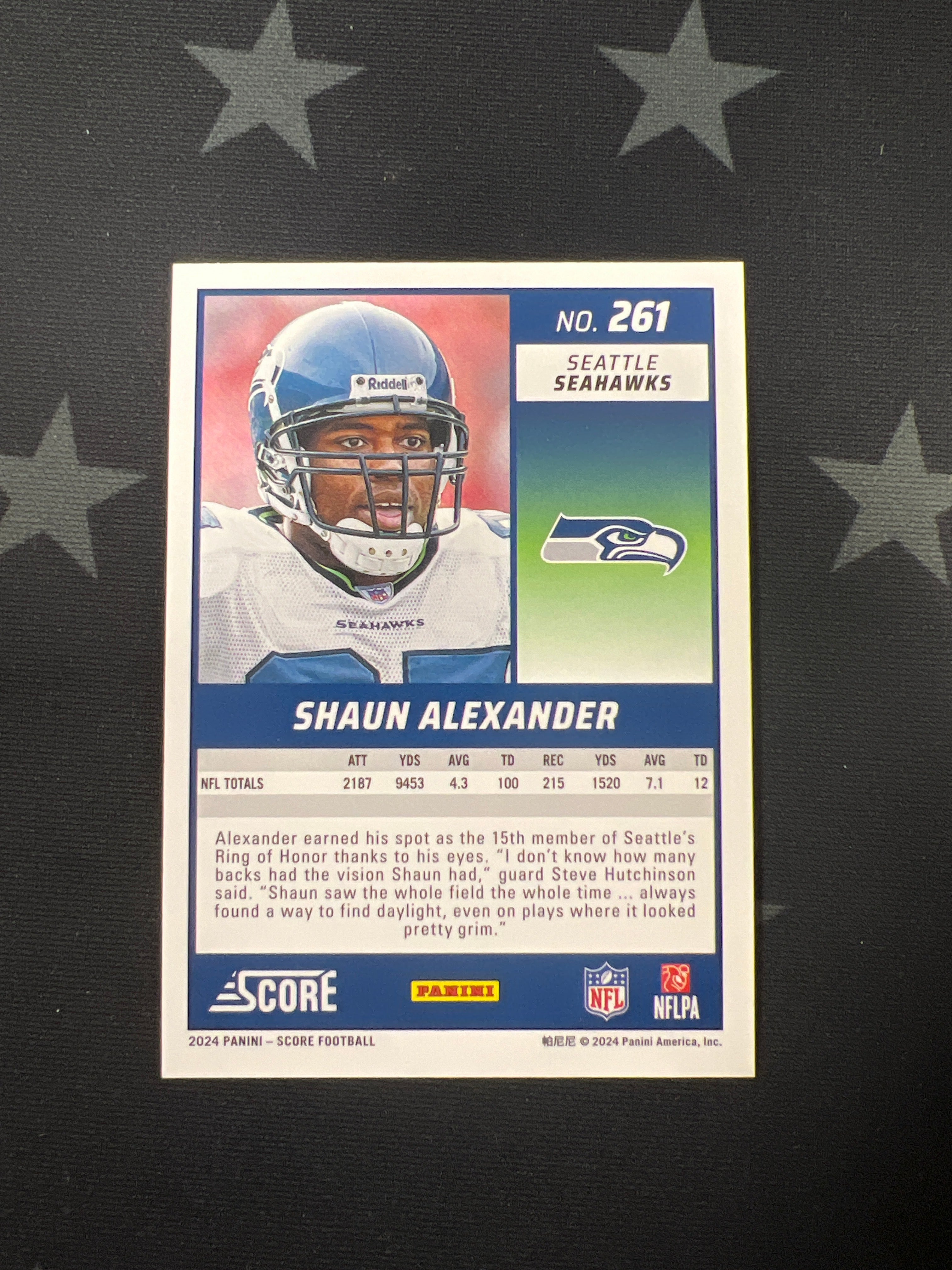2024 Panini Score Shaun Alexander #261 Blue Artist's Proof /35 - Rare Football Trading Card for Collectors & Fans - Perfect for Sports Memorabilia Displays & Investment Collections