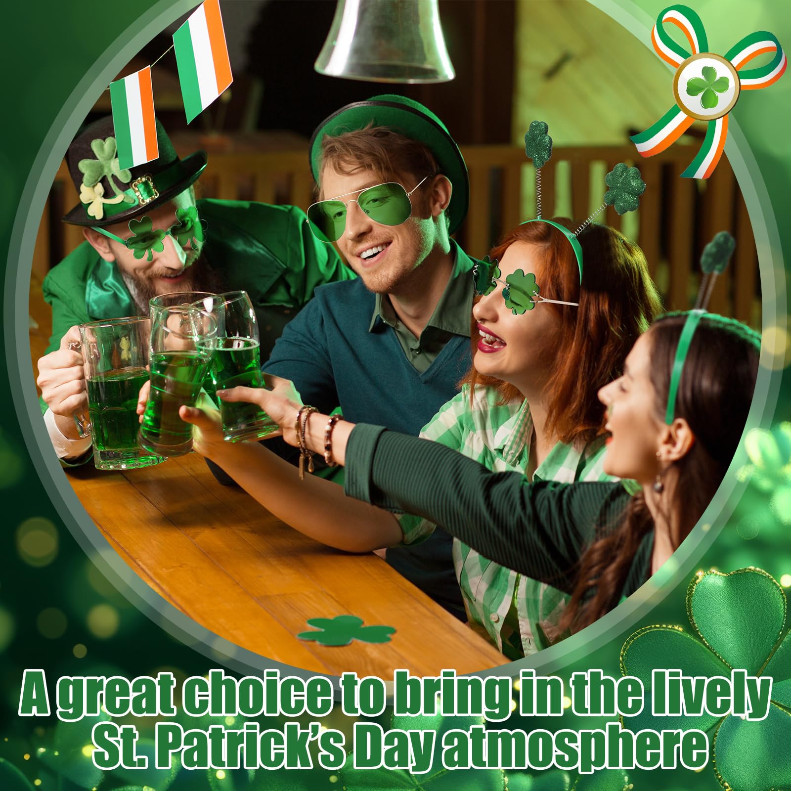 St. Patrick's Day Women's Headband and Glasses Set - Shamrock Costume Accessories for Women & Girls | Perfect for Irish Themed Parties, Parades, and Festive Celebrations