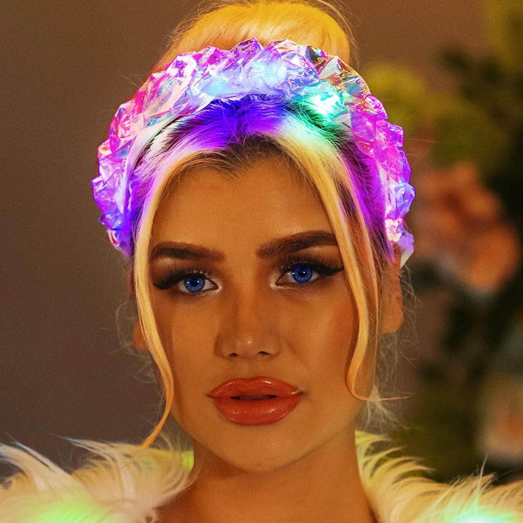 Brinie LED Light Up Headband - Glow in The Dark Hair Accessories for Women Girls, Rave Party, Music Festival, Halloween Costume, Night Running & Outdoor Activities