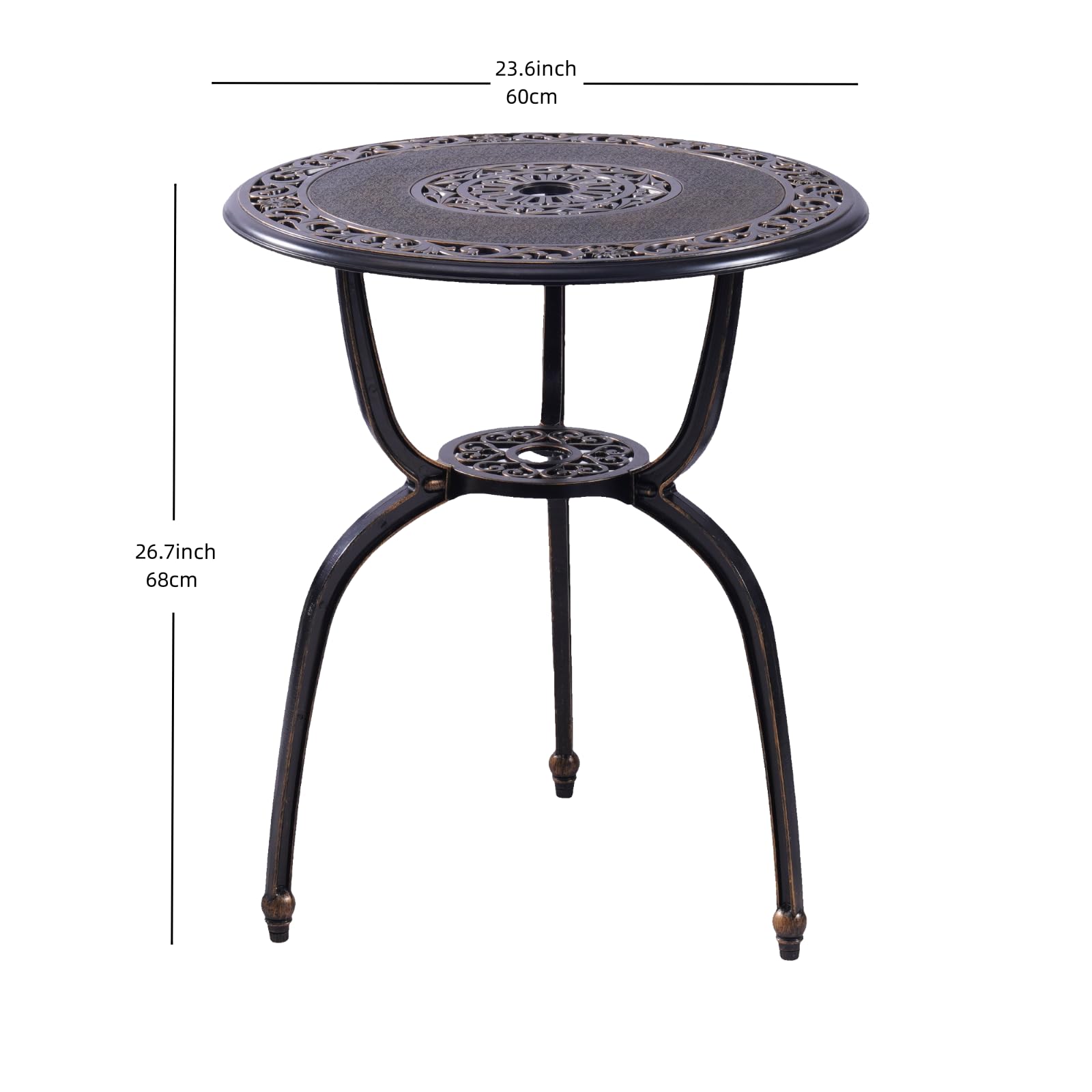 3-Piece Outdoor Cast Aluminum Bistro Set with Umbrella Hole & Armrests - Patio Dining Table & Chairs for Garden, Yard, Villa, Front Porch - Perfect for Outdoor Entertaining & Relaxation (Copper)