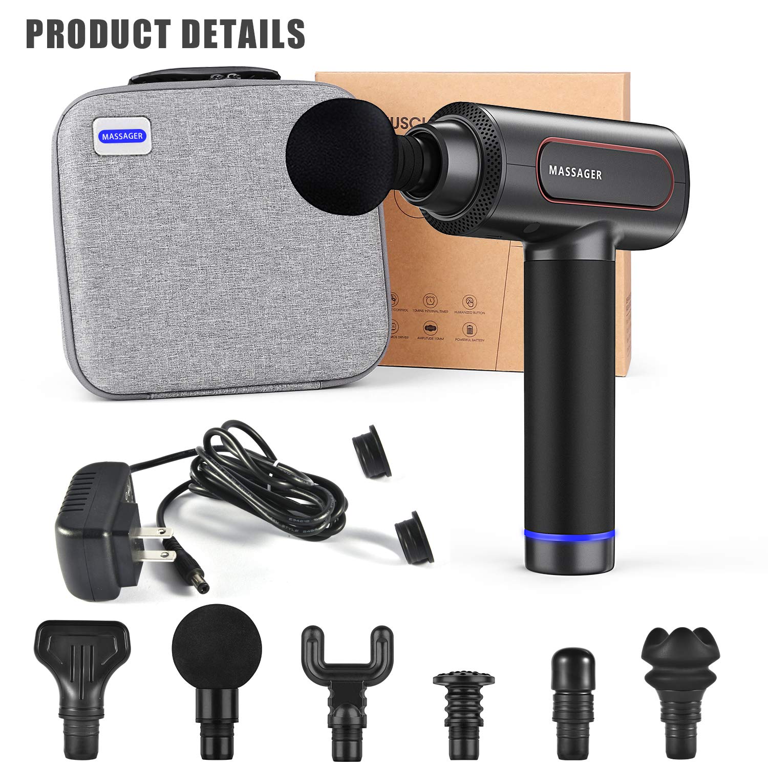 **Professional Deep Tissue Massage Gun for Athletes - 6 Heads & 6 Speed Levels, Portable Muscle Massager for Pain Relief & Recovery - Perfect for Gym, Home & Travel (Includes Hard Carrying Case)**