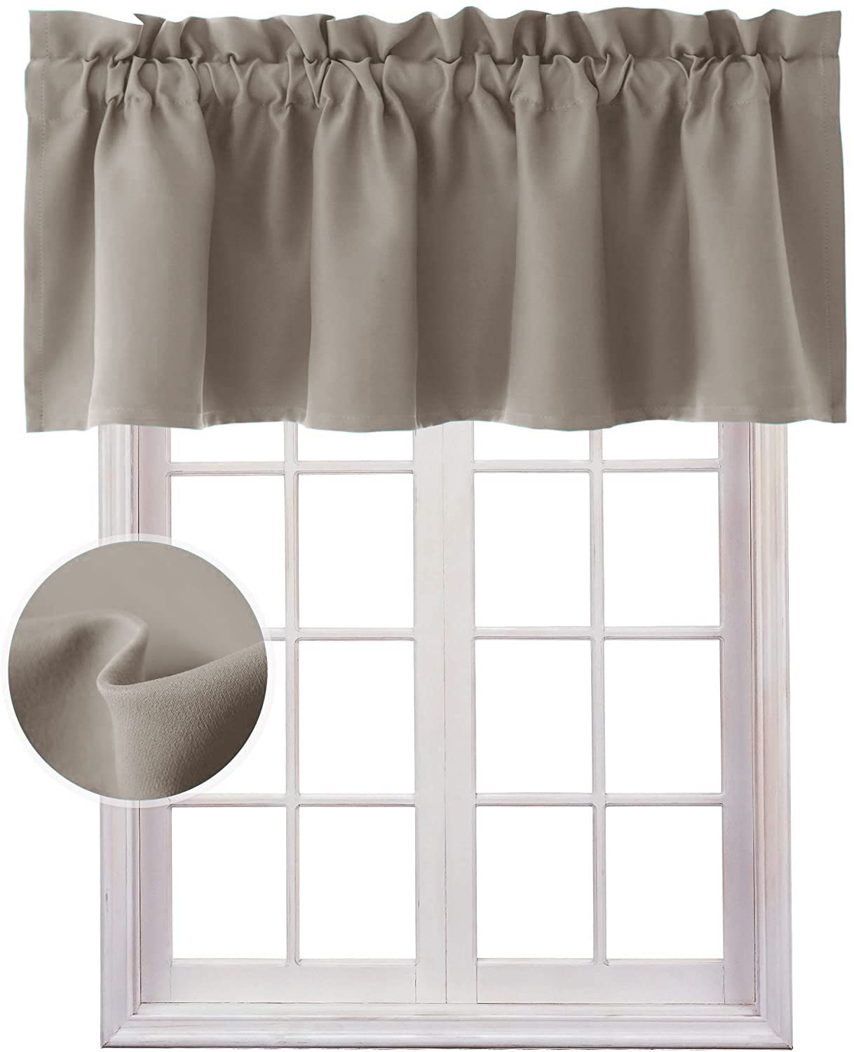 Thermal Insulated Blackout Valance Curtains for Kitchen - Taupe, 42 x 12 Inches, 1 Panel - Perfect for Energy Efficiency & Privacy in Home & Office