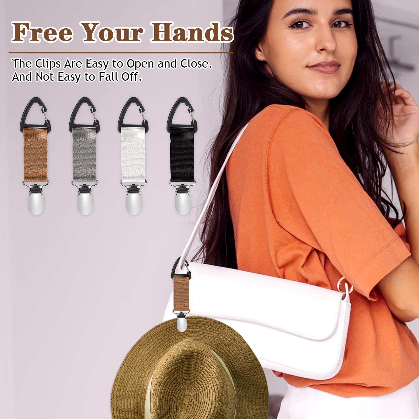 4Pcs Travel Hat Clip - Elastic Hat Holder for Purse, Hands-Free Bag Accessory for Traveling, Backpacks, Purses & Luggage - Perfect for Outdoor Adventures & Airplane Travel