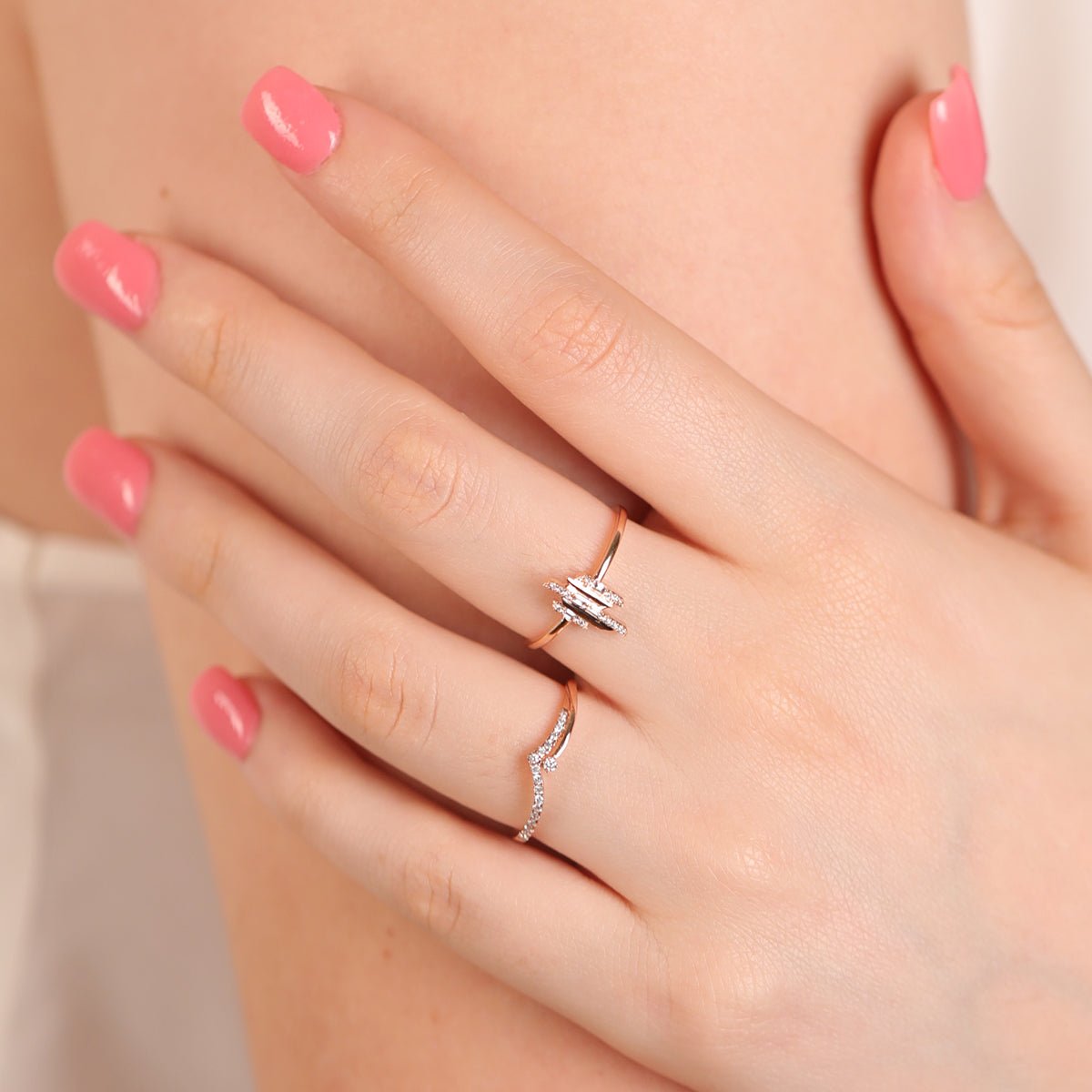 Art Deco Mixed Diamond Cocktail Ring in 14K Solid Rose Gold - Vintage Inspired Jewelry for Women, Perfect for Parties, Weddings & Special Occasions